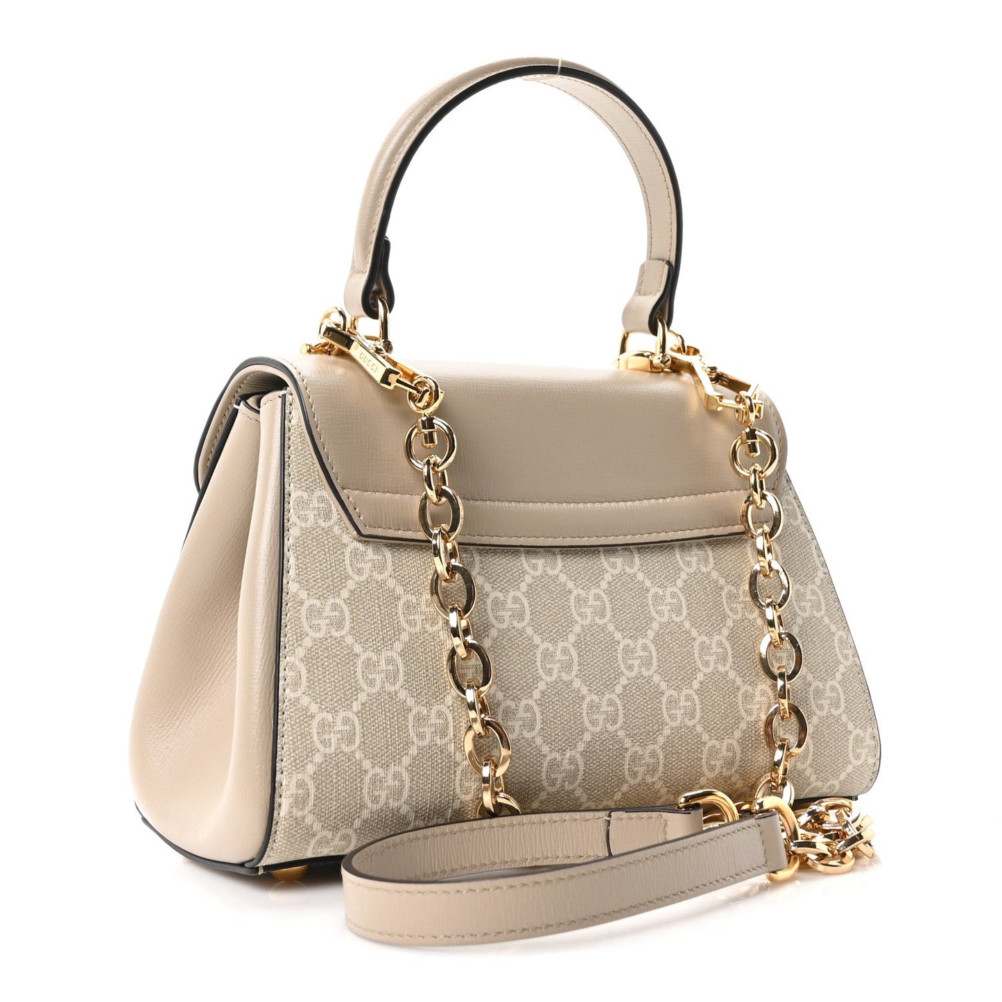 GG Supreme Monogram Azalea Calfskin Mini Horsebit 1955 Top Handle Flap Bag Beige Mystic White Oatmeal