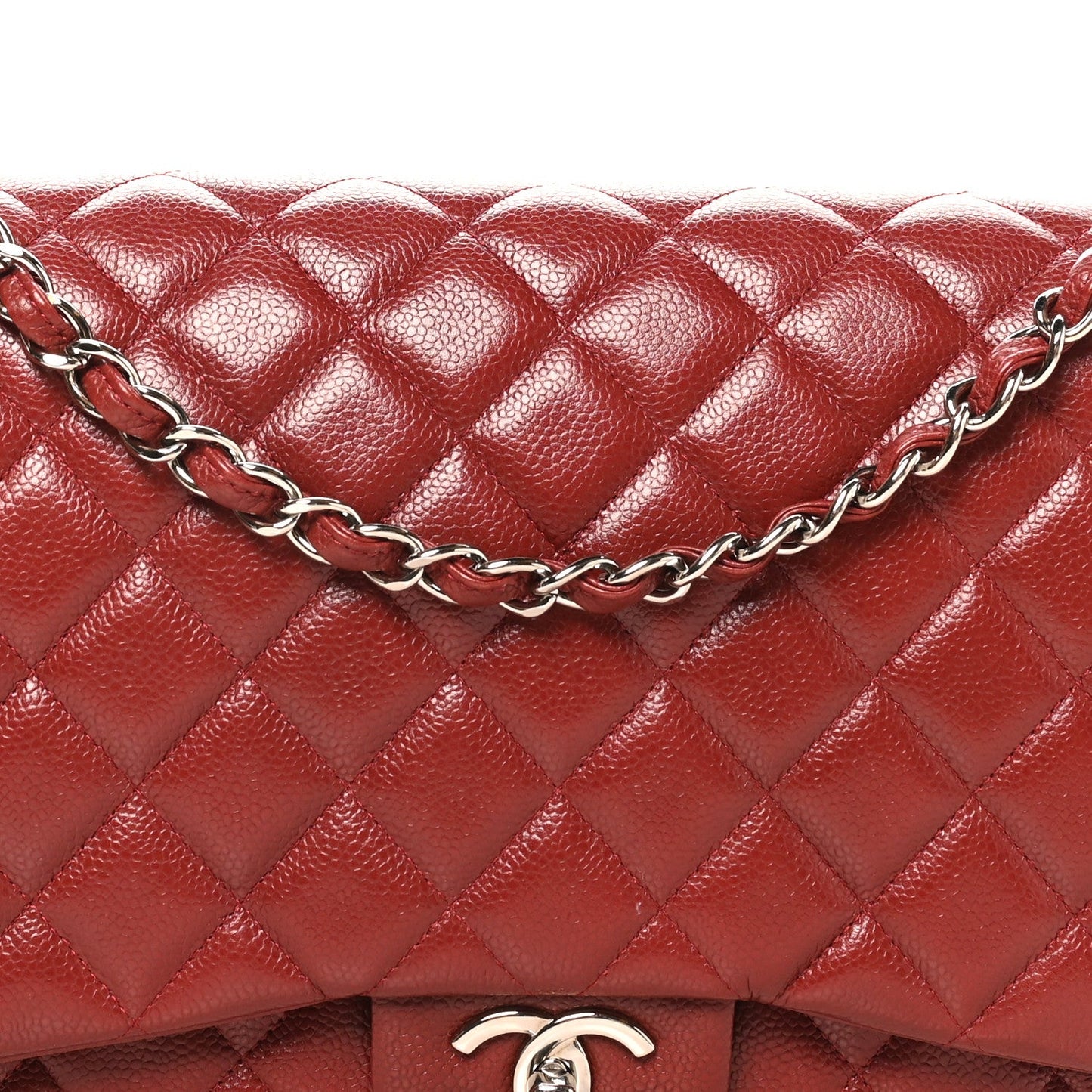 Caviar Quilted Maxi Double Flap Dark Red