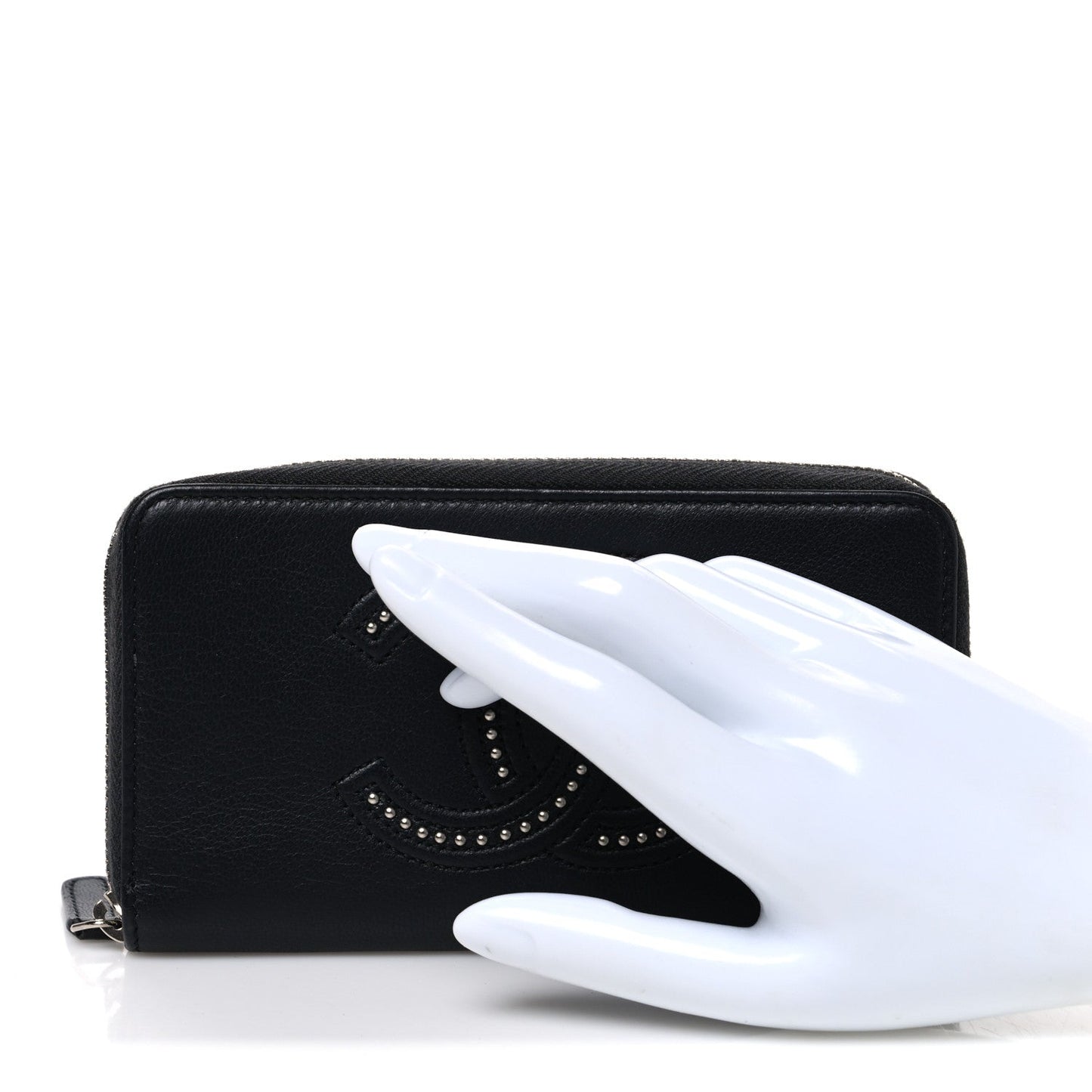 Lambskin Studded Small Timeless CC Zip Around Wallet Black
