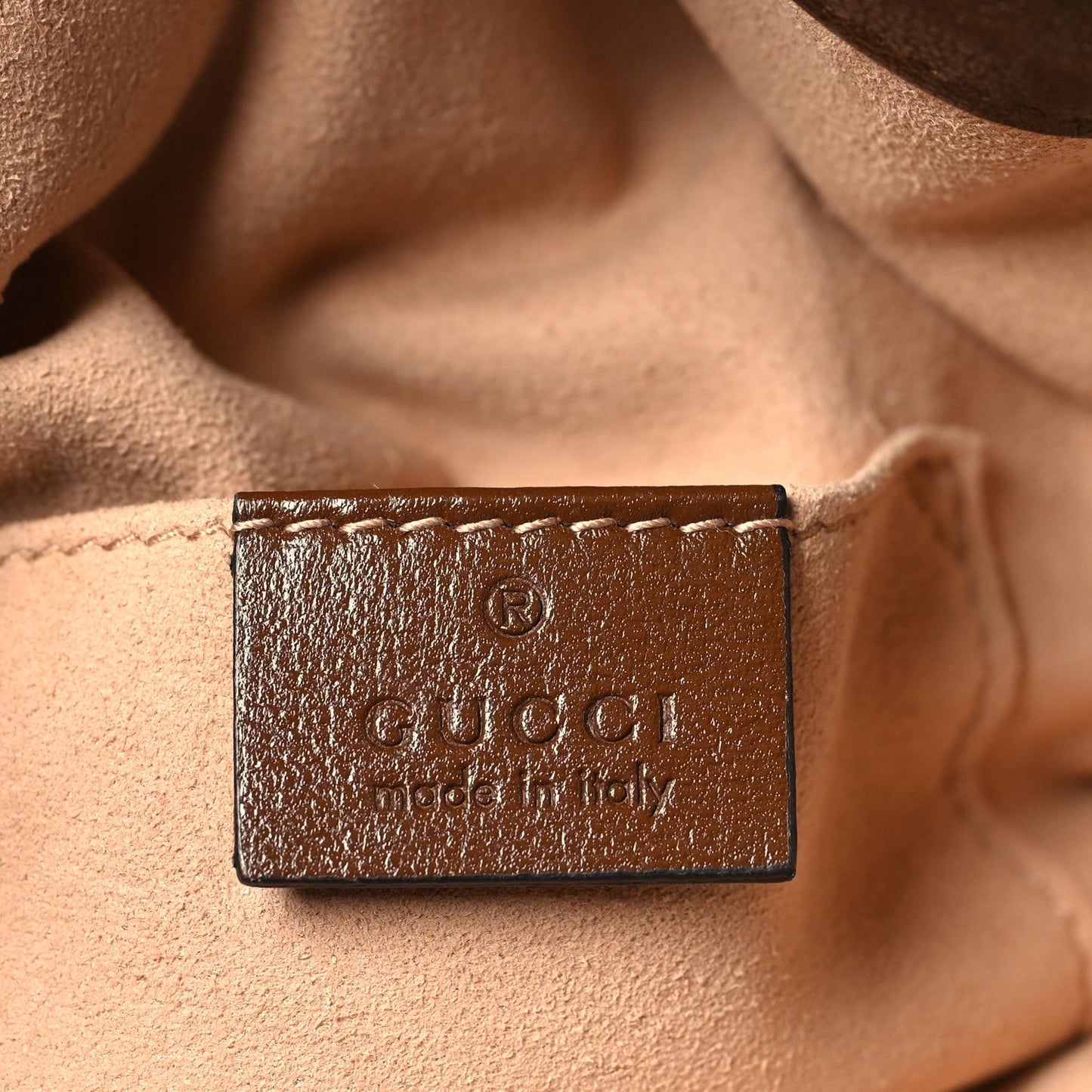 Monogram Textured Calfskin Horsebit 1955 Drawstring Bucket Bag Beige Brown Sugar
