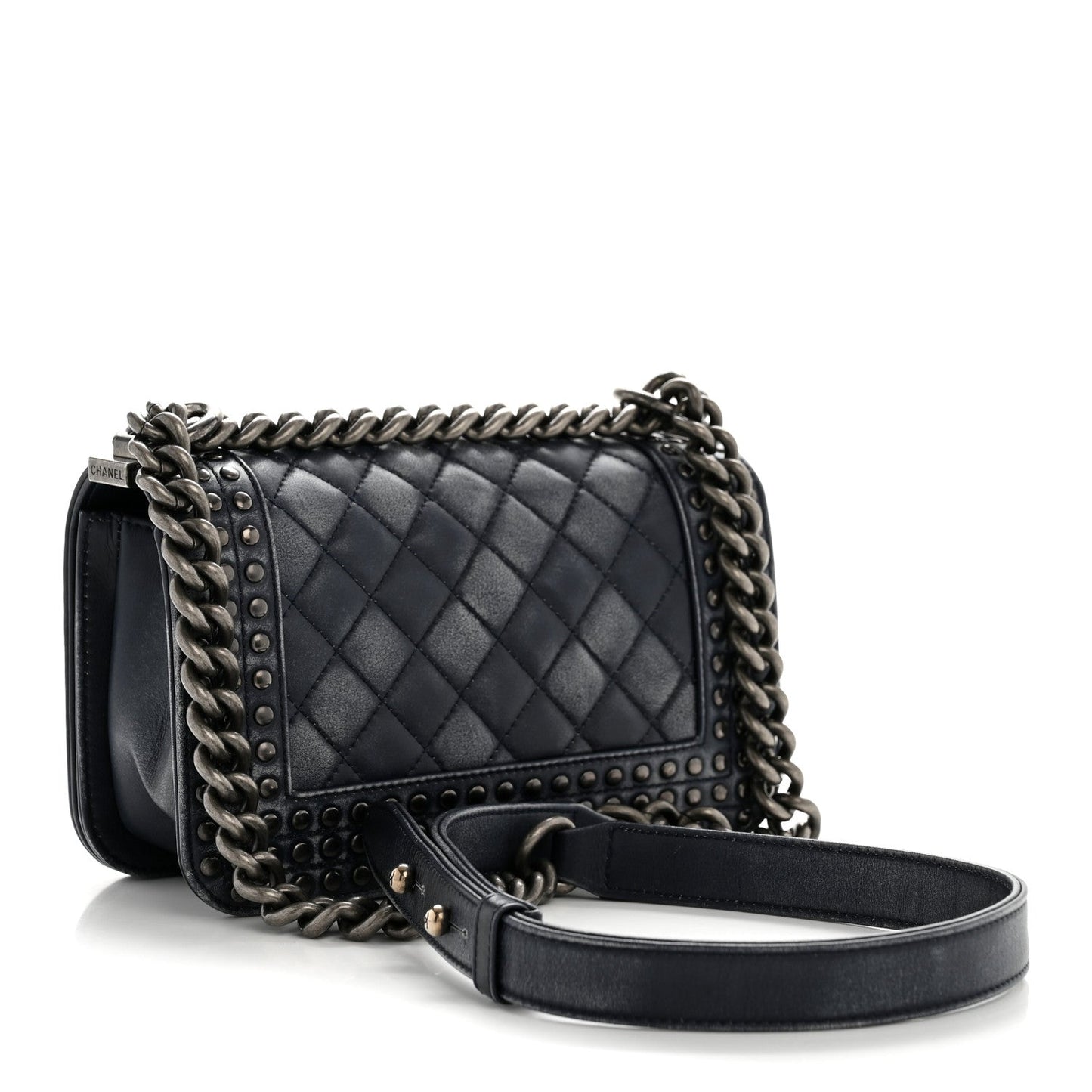 Faded Calfskin Quilted Small Studded Boy Flap Navy