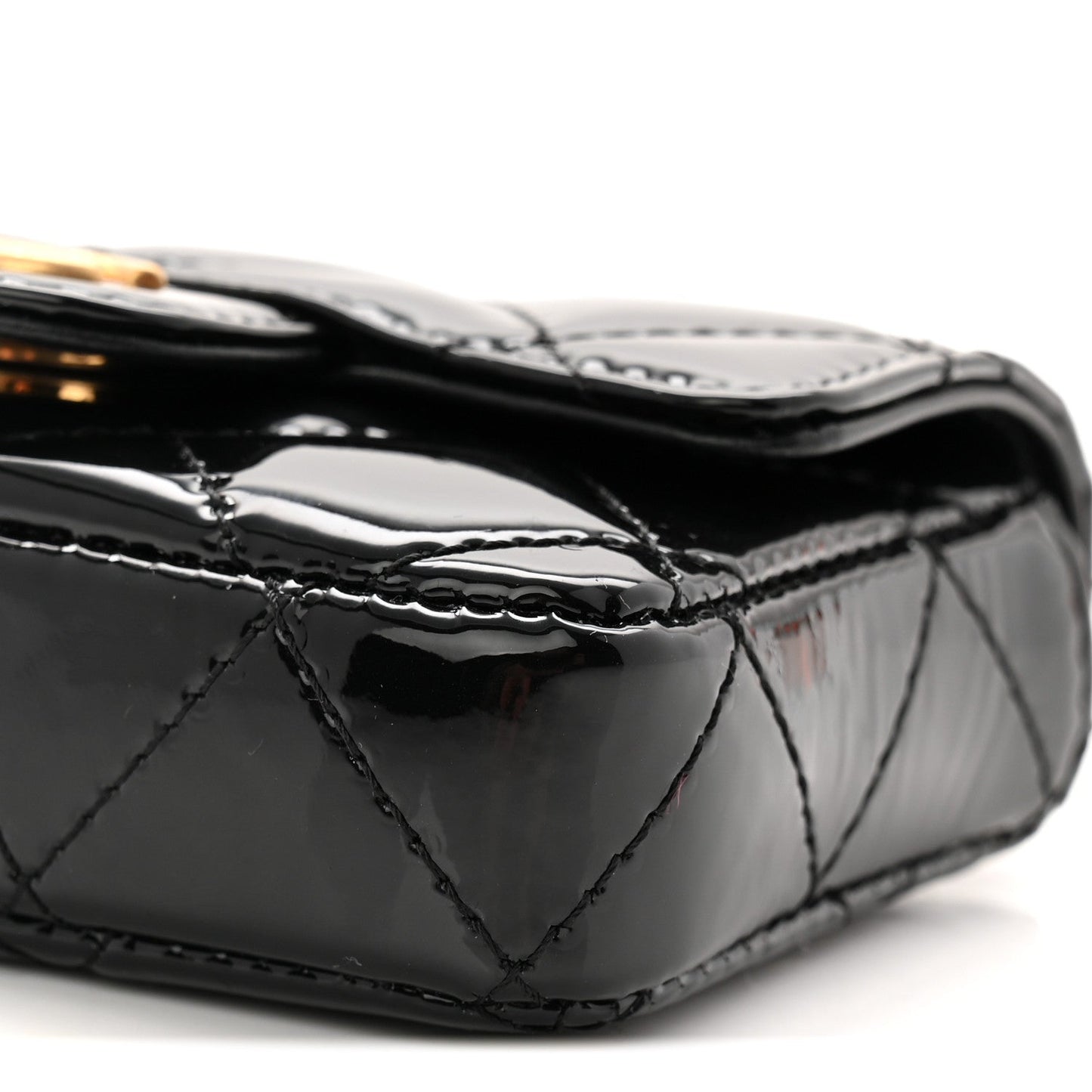 Patent Enamel Quilted Coco Hearts Clutch With Chain Black