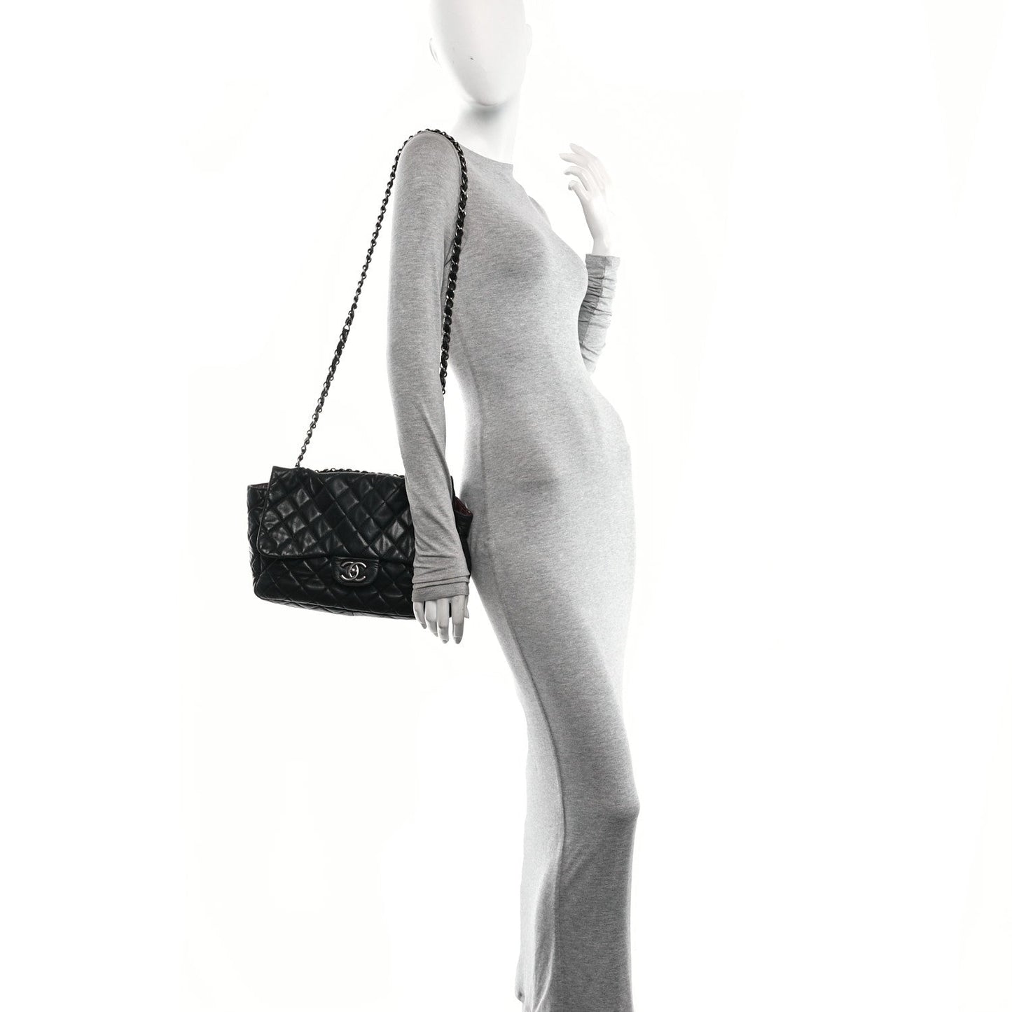 Lambskin Quilted Jumbo Single Flap Black