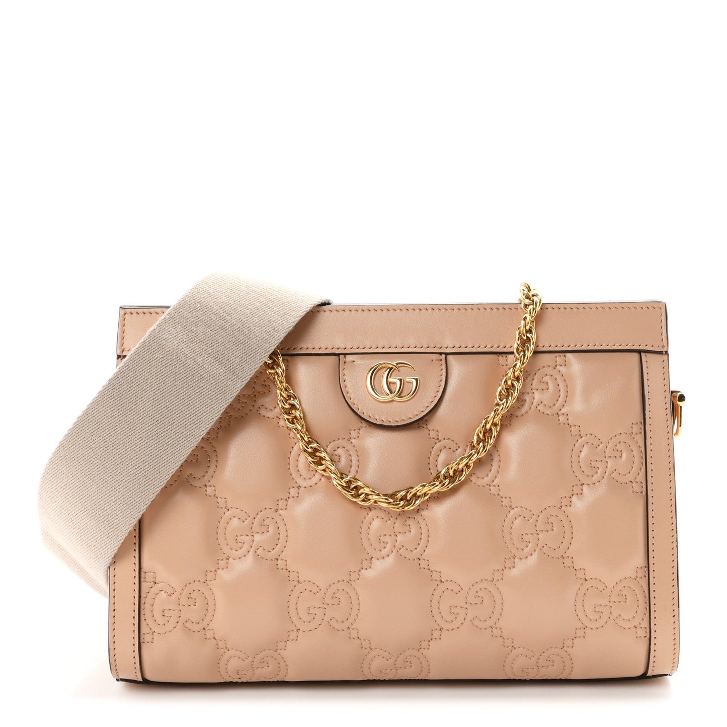 Calfskin GG Matelasse Small Slim Chain Shoulder Bag Naturale