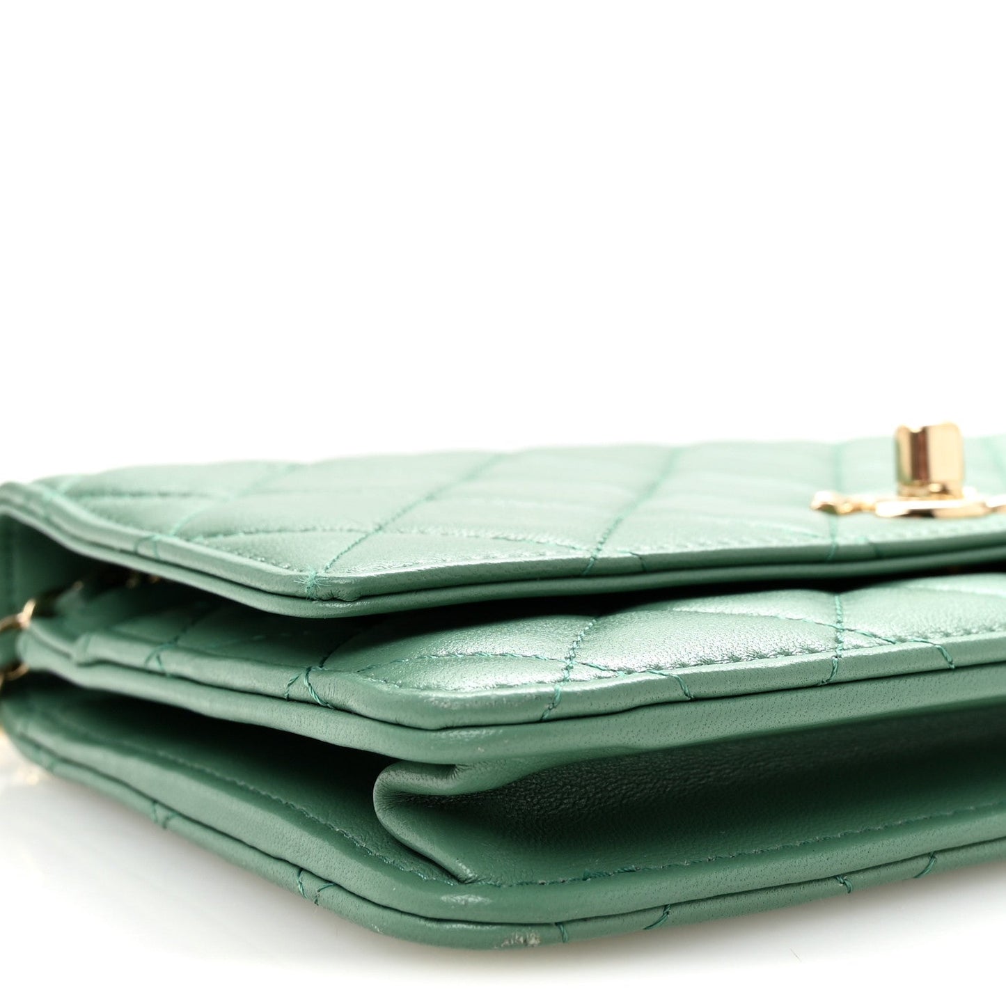 Lambskin Quilted Trendy CC Wallet On Chain WOC Green
