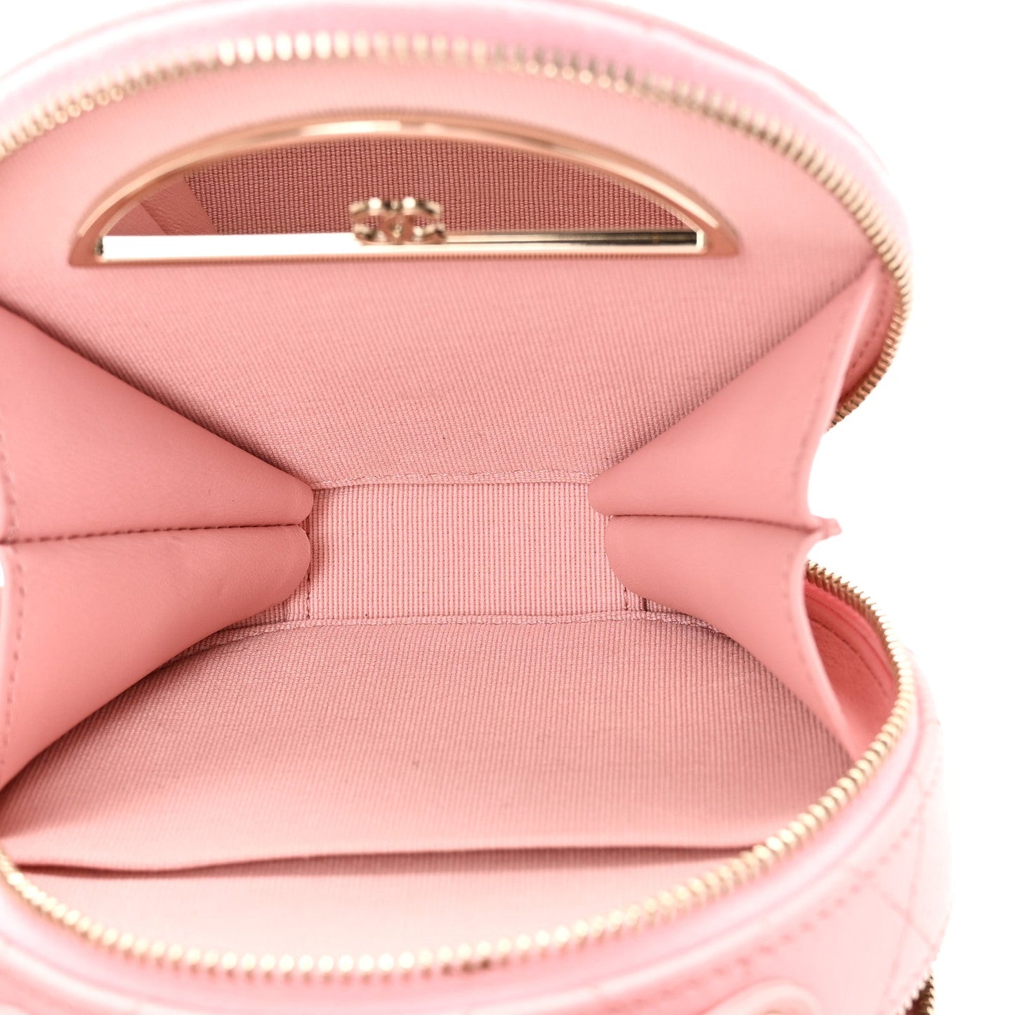Caviar Quilted Round Handle With Care Vanity With Chain Pink