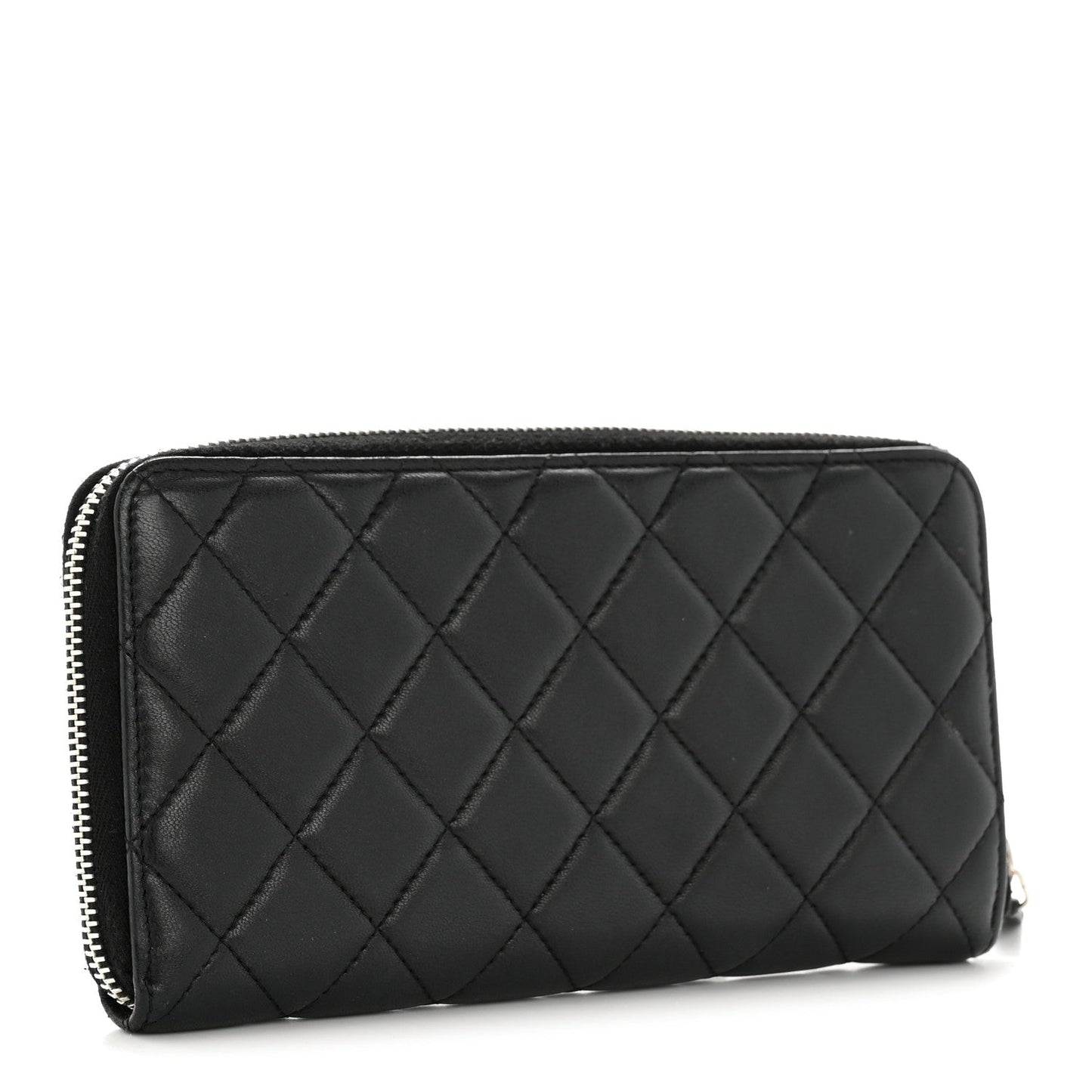 Lambskin Quilted Large Gusset Zip Around Wallet Black