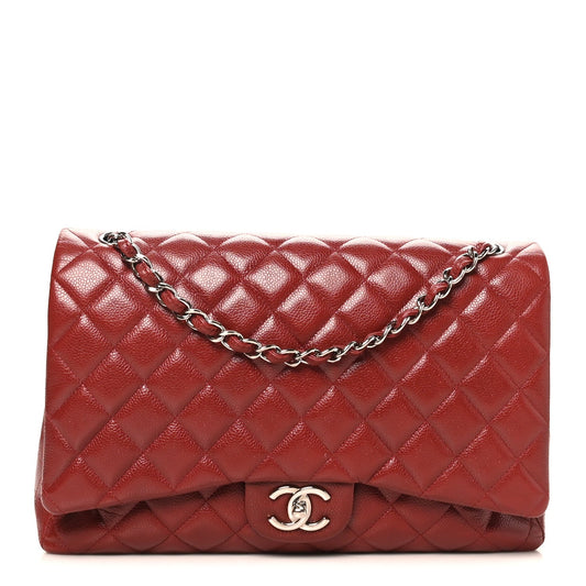 Caviar Quilted Maxi Double Flap Dark Red