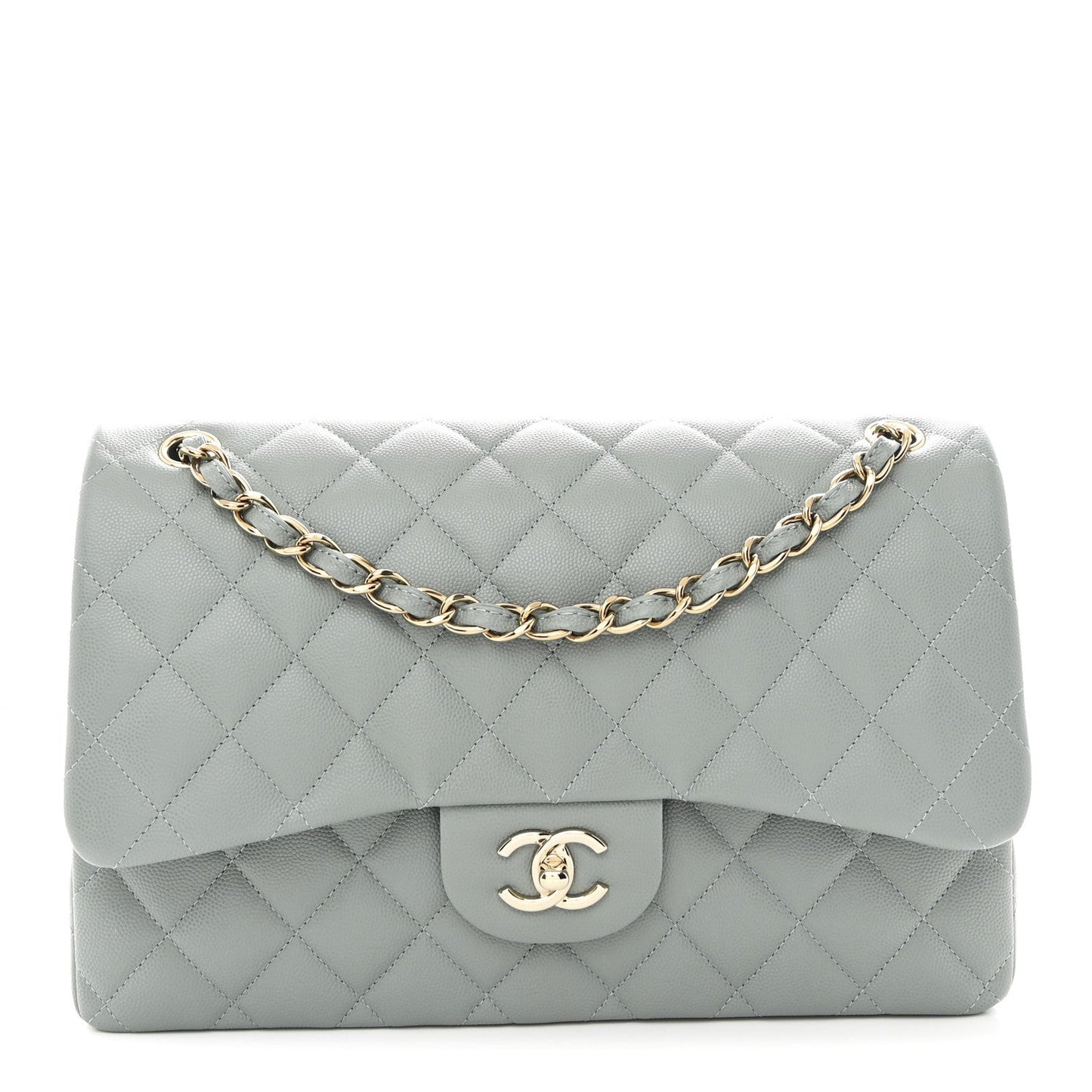 Caviar Quilted Jumbo Double Flap Light Blue
