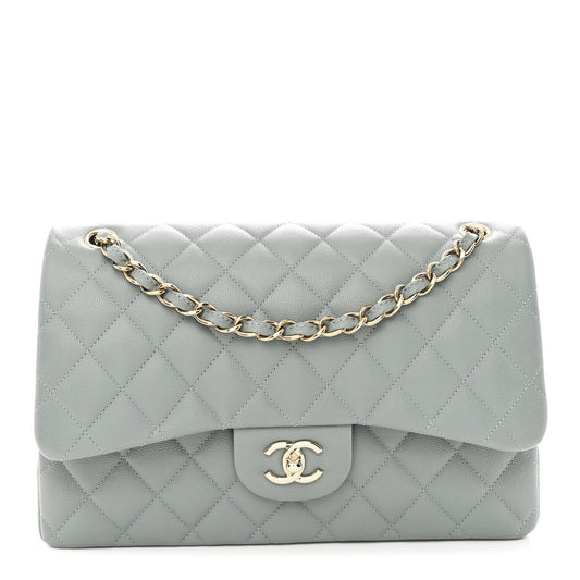 Caviar Quilted Jumbo Double Flap Light Blue