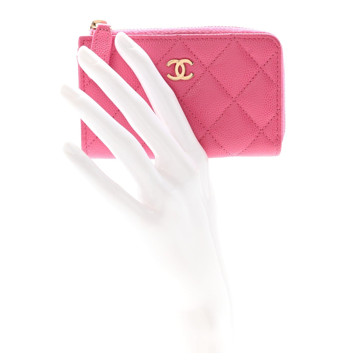 Caviar Quilted Zipped Key Holder Case Pink