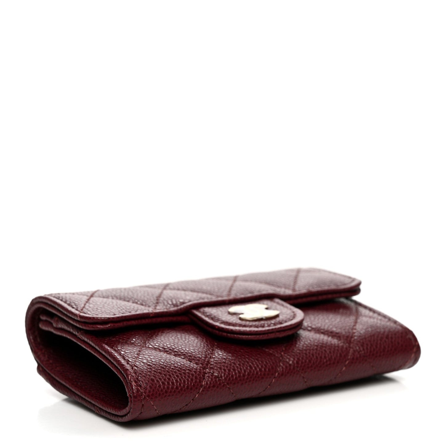 Caviar Quilted Flap Card Holder Wallet Burgundy