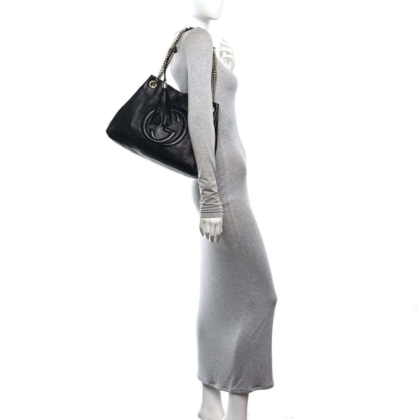 Pebbled Calfskin Medium Soho Chain Shoulder Bag Black