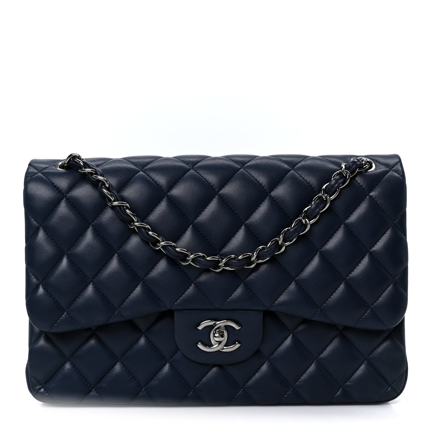 Lambskin Quilted Jumbo Double Flap Navy