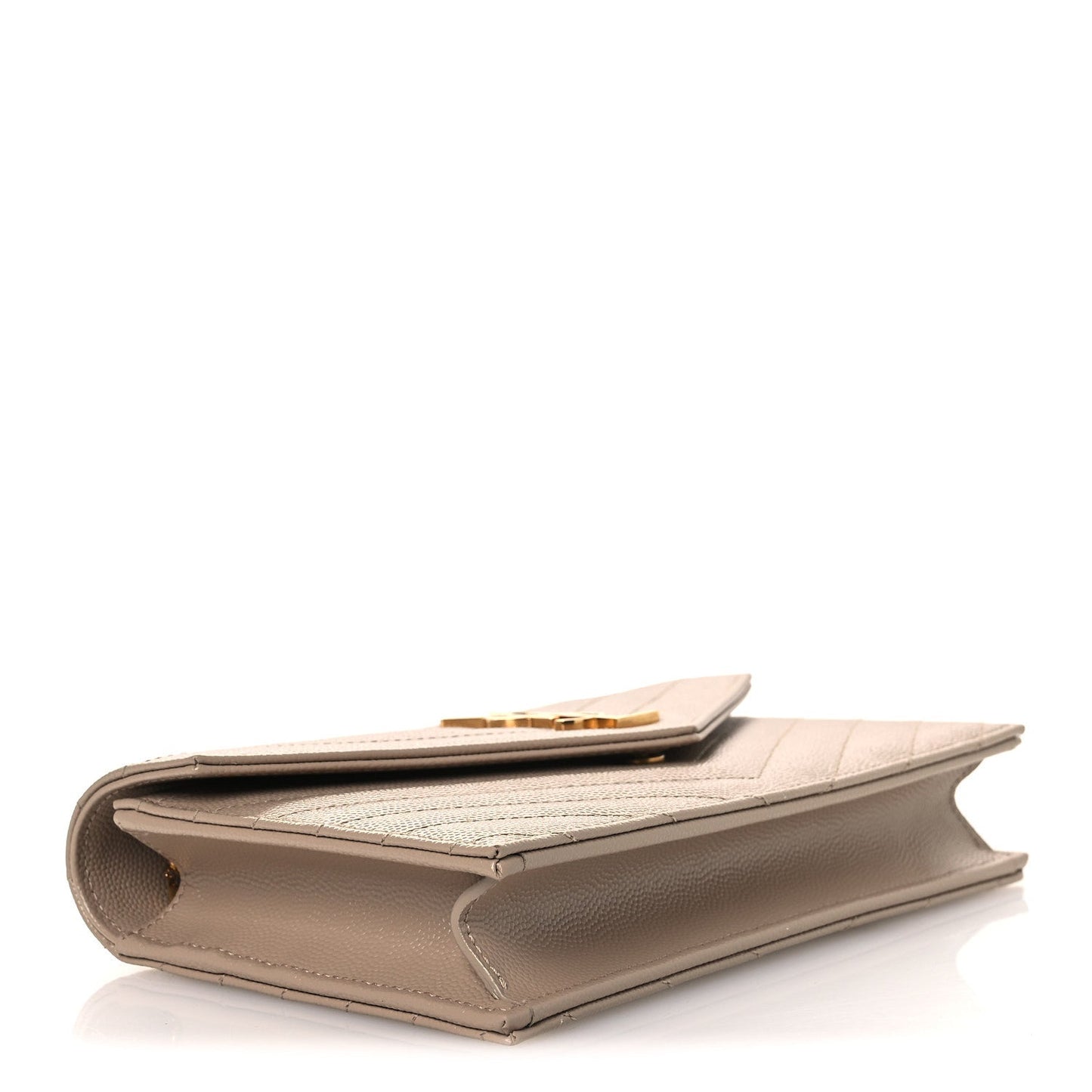 Grain De Poudre Matelasse Chevron Monogram Envelope Chain Wallet Dark Beige
