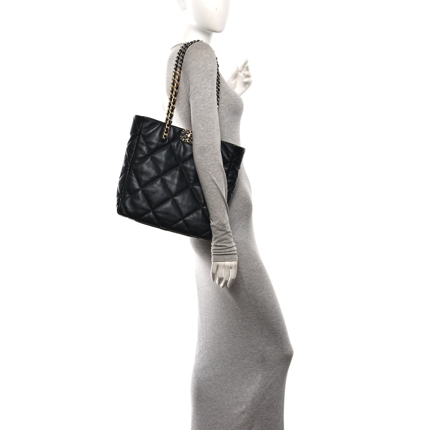 Lambskin Quilted Chanel 19 Shopping Bag Black