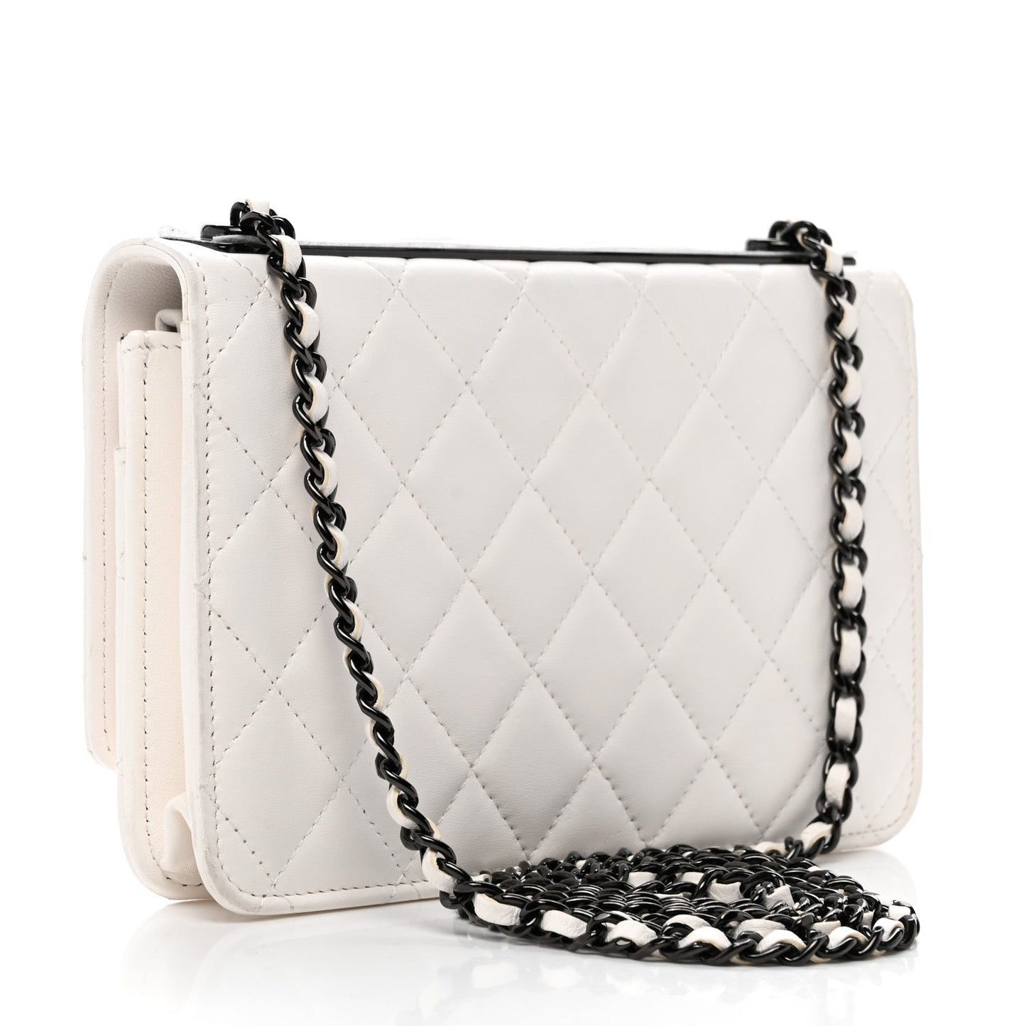 Lambskin Quilted Mini Trendy CC Wallet On Chain WOC White