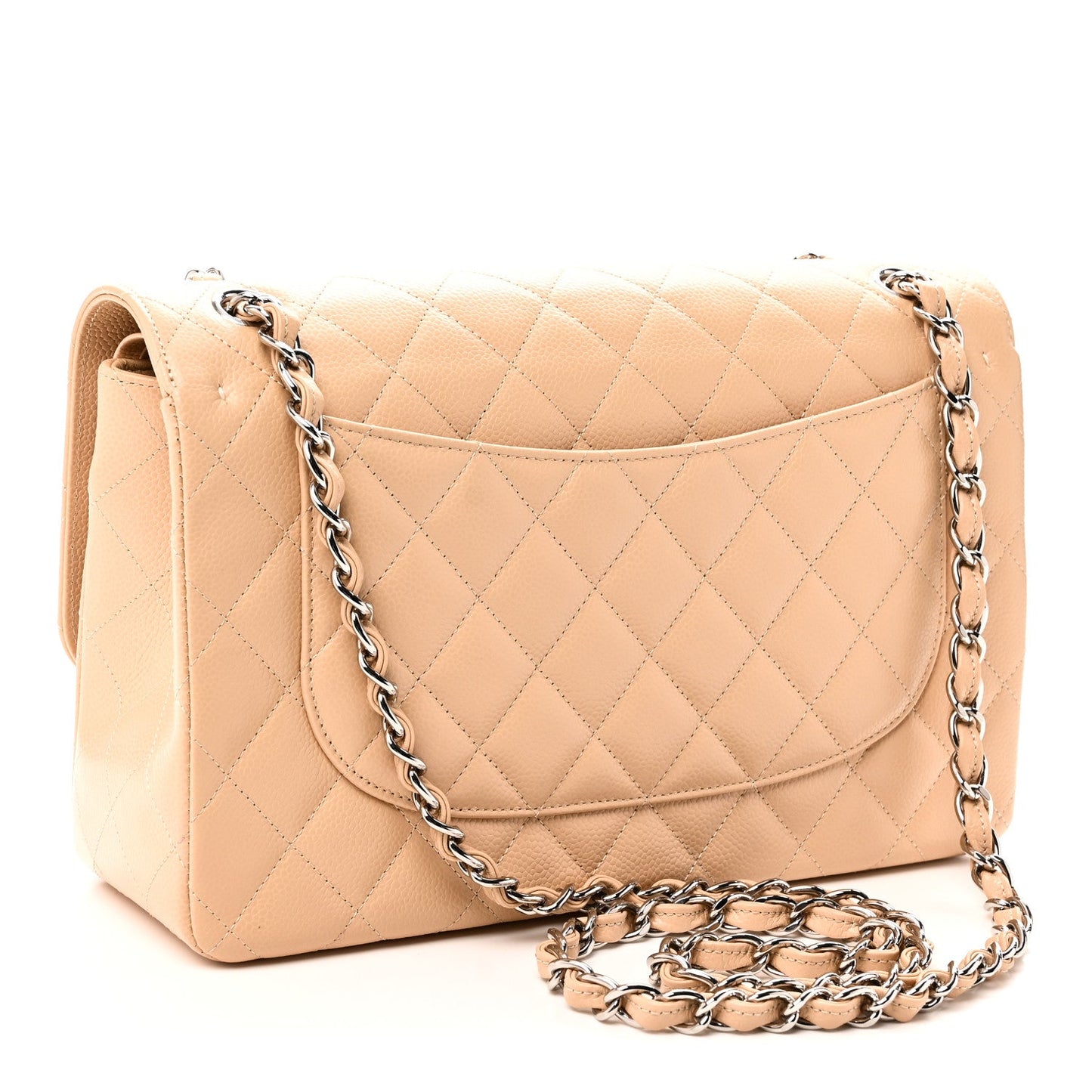 Caviar Quilted Jumbo Double Flap Beige