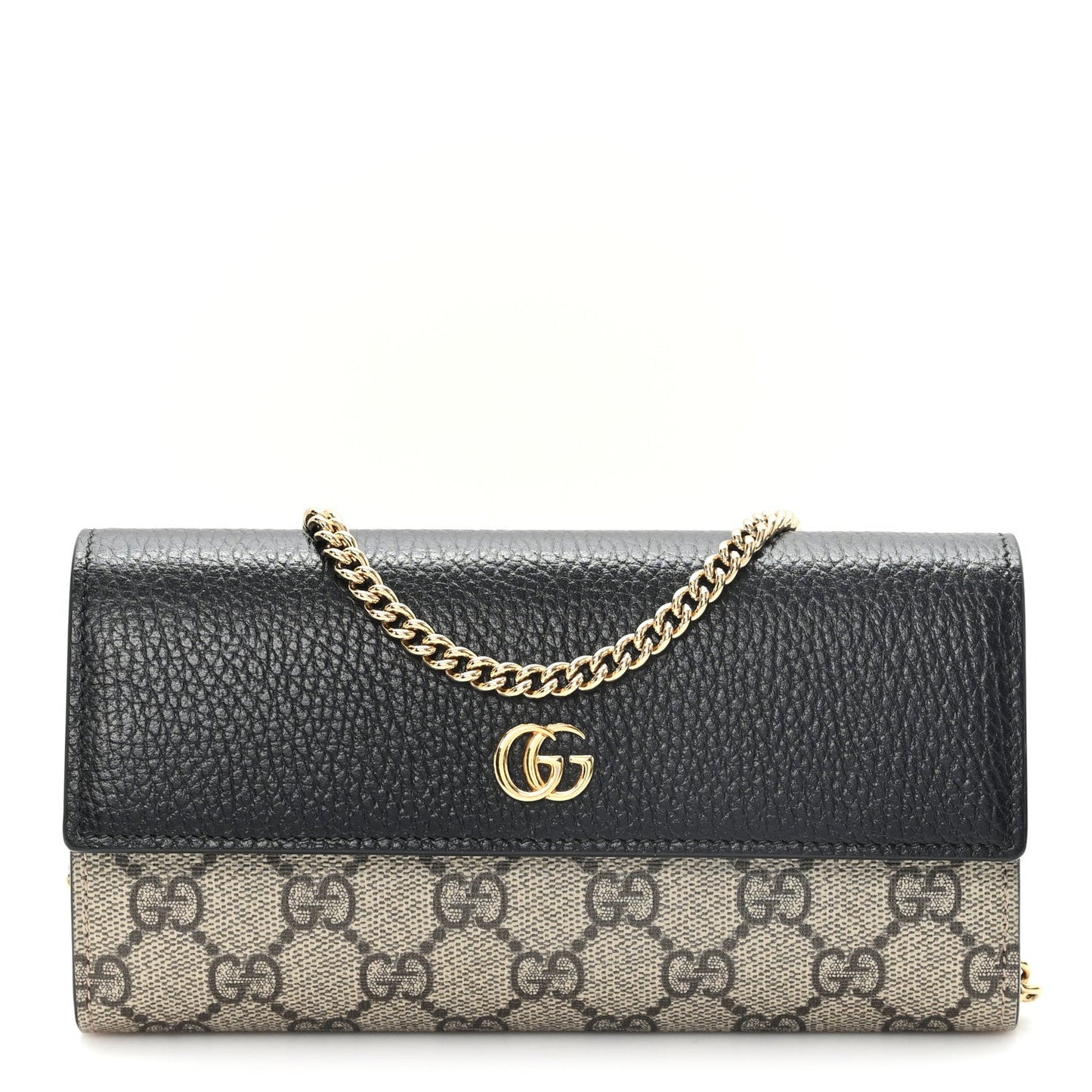 Dollar Calfskin GG Supreme Monogram Petite GG Marmont Wallet Chain Bag Black Beige Ebony