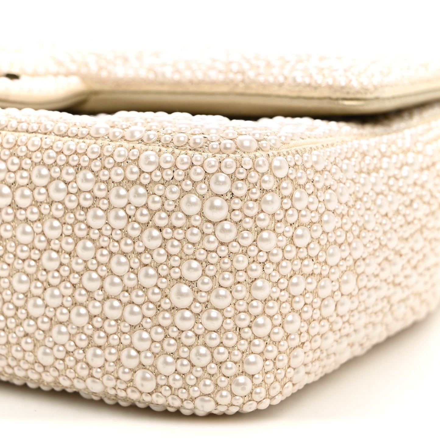 Metallic Lambskin Quilted Pearl Flap Gold White