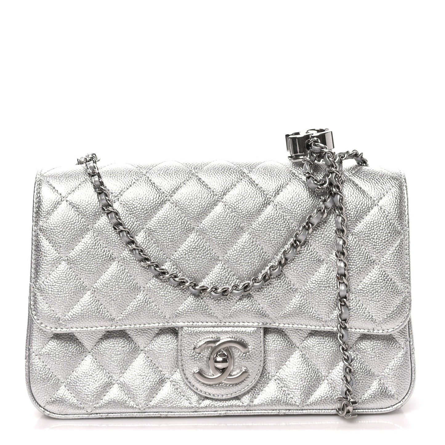 Metallic Caviar Quilted Medium CC Slide Flap Silver