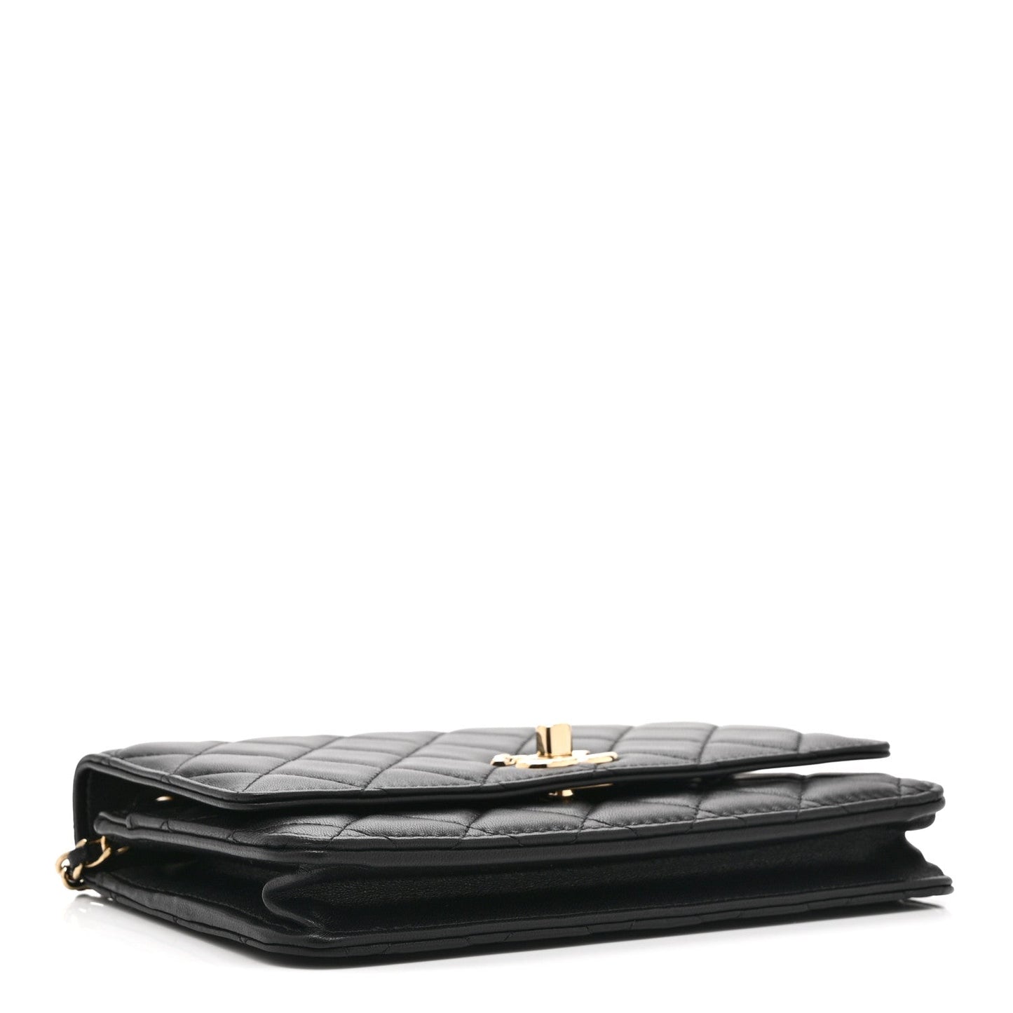 Lambskin Quilted Trendy CC Wallet On Chain WOC Black