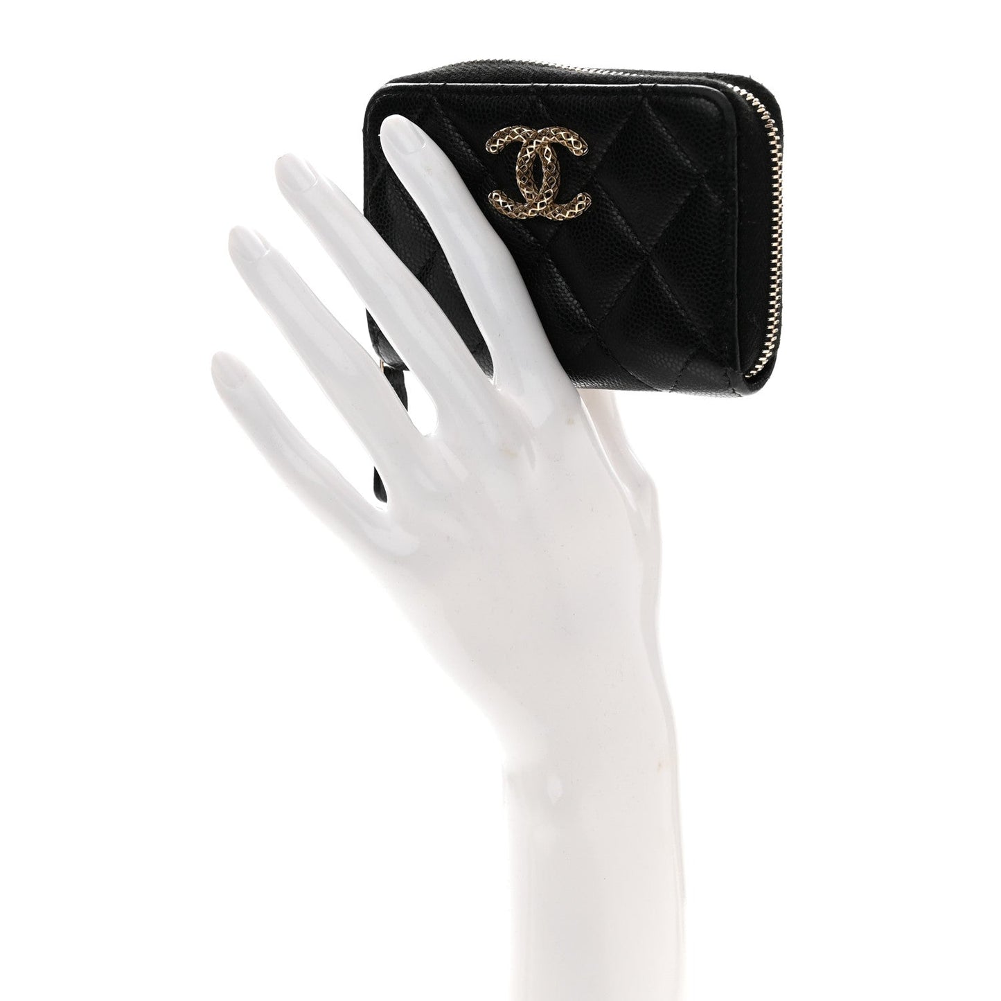 Caviar Quilted Textured CC Zip Around Coin Purse Black
