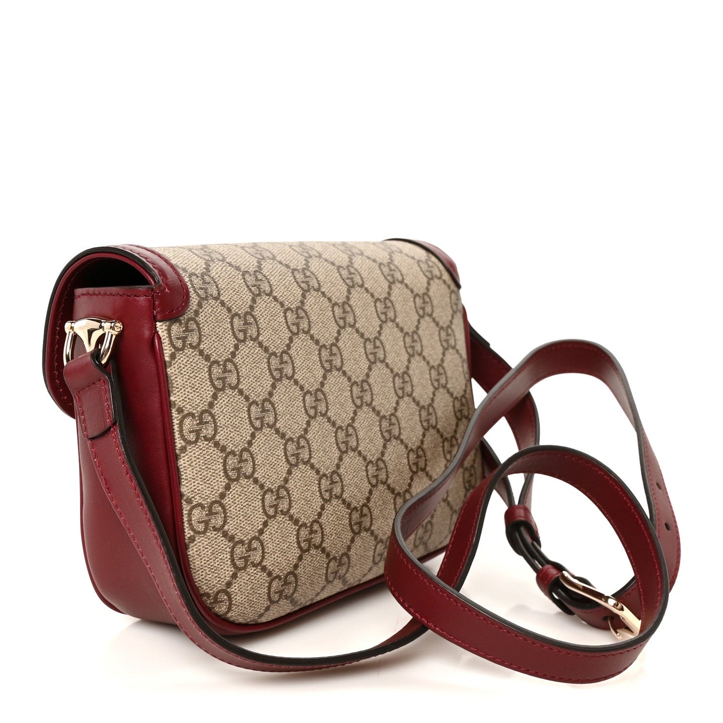 GG Supreme Monogram Horsebit 1955 Soft Small Shoulder Bag Beige Ebony Rosso Ancora