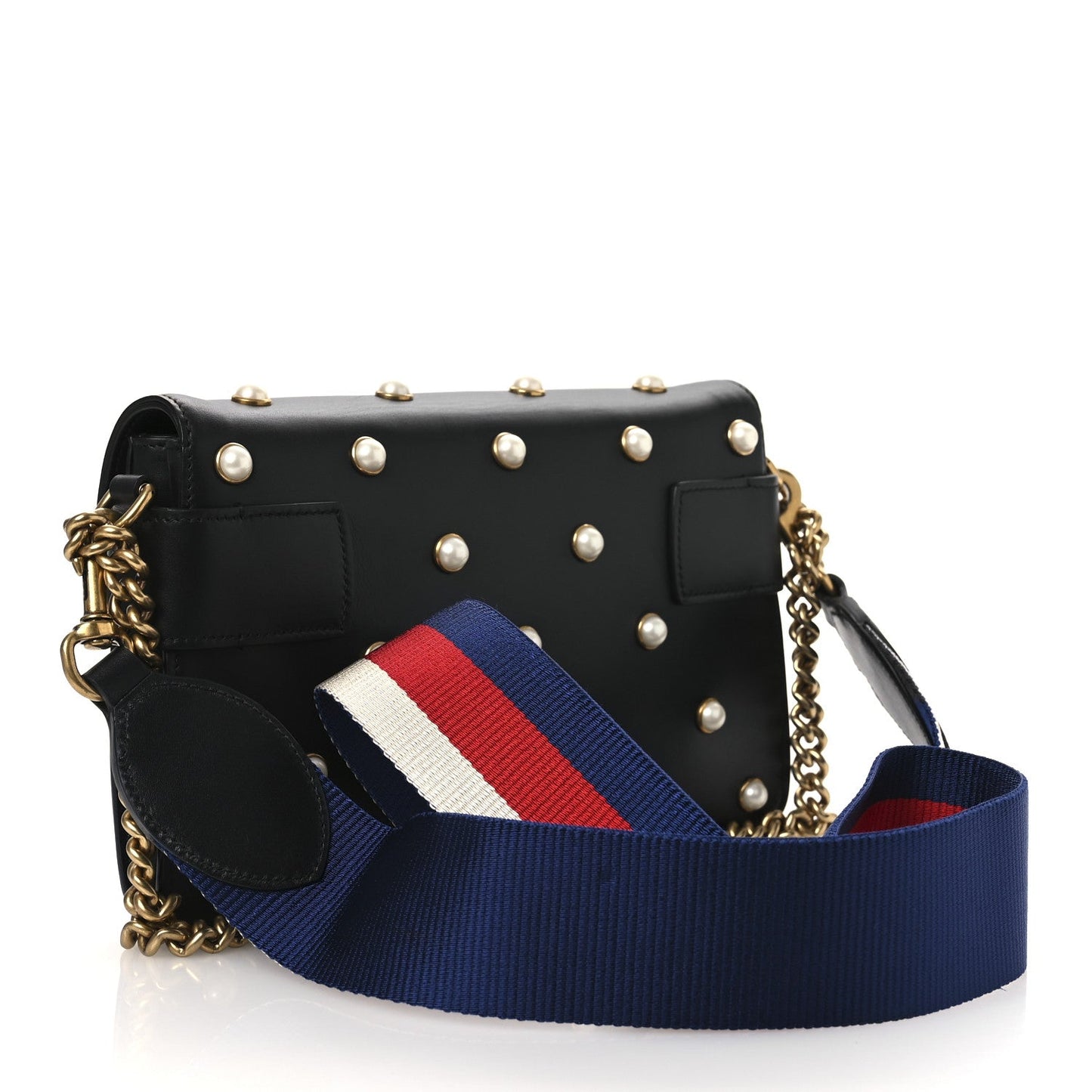 Nappa Pearl Studded Mini Queen Margaret Broadway Shoulder Bag Black