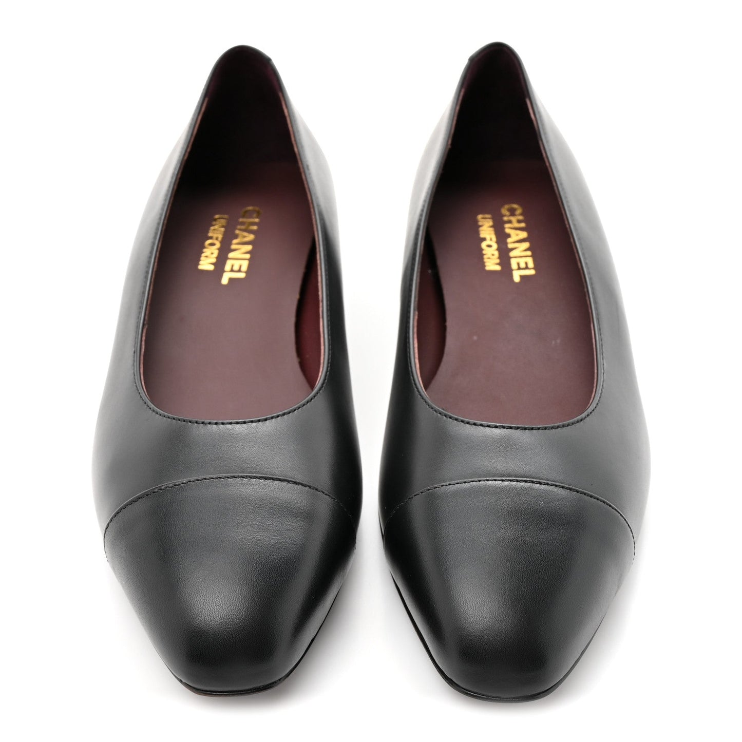 Lambskin Cap Toe CC Uniform Ballerina Flats 37.5 Black