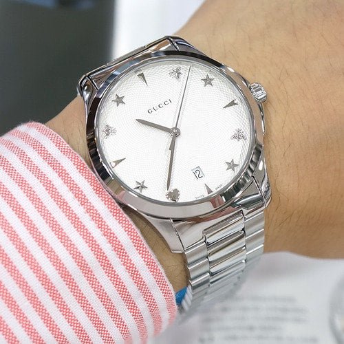 Gucci G Timeless Silver Dial Silver Steel Strap Watch For Women - YA1264028