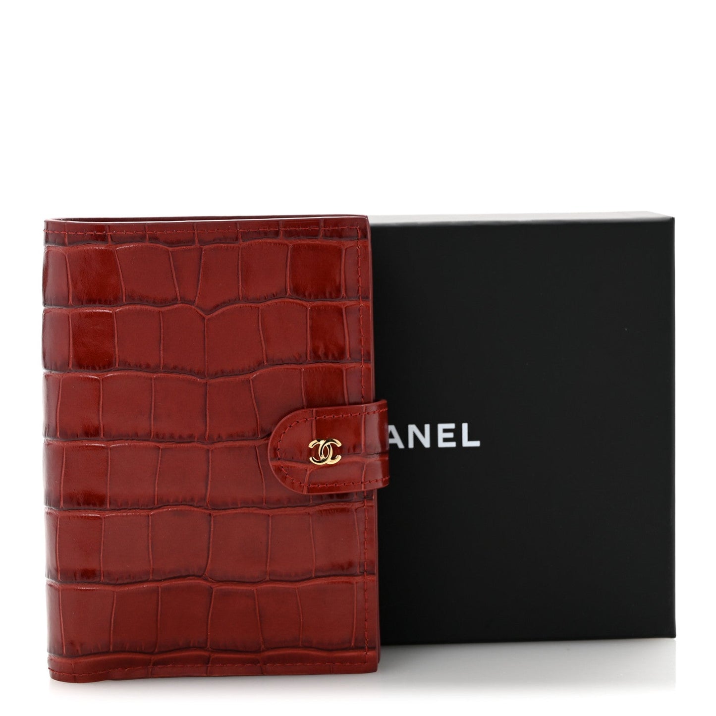 Calfskin Crocodile Embossed Crococo Passport Holder Burgundy