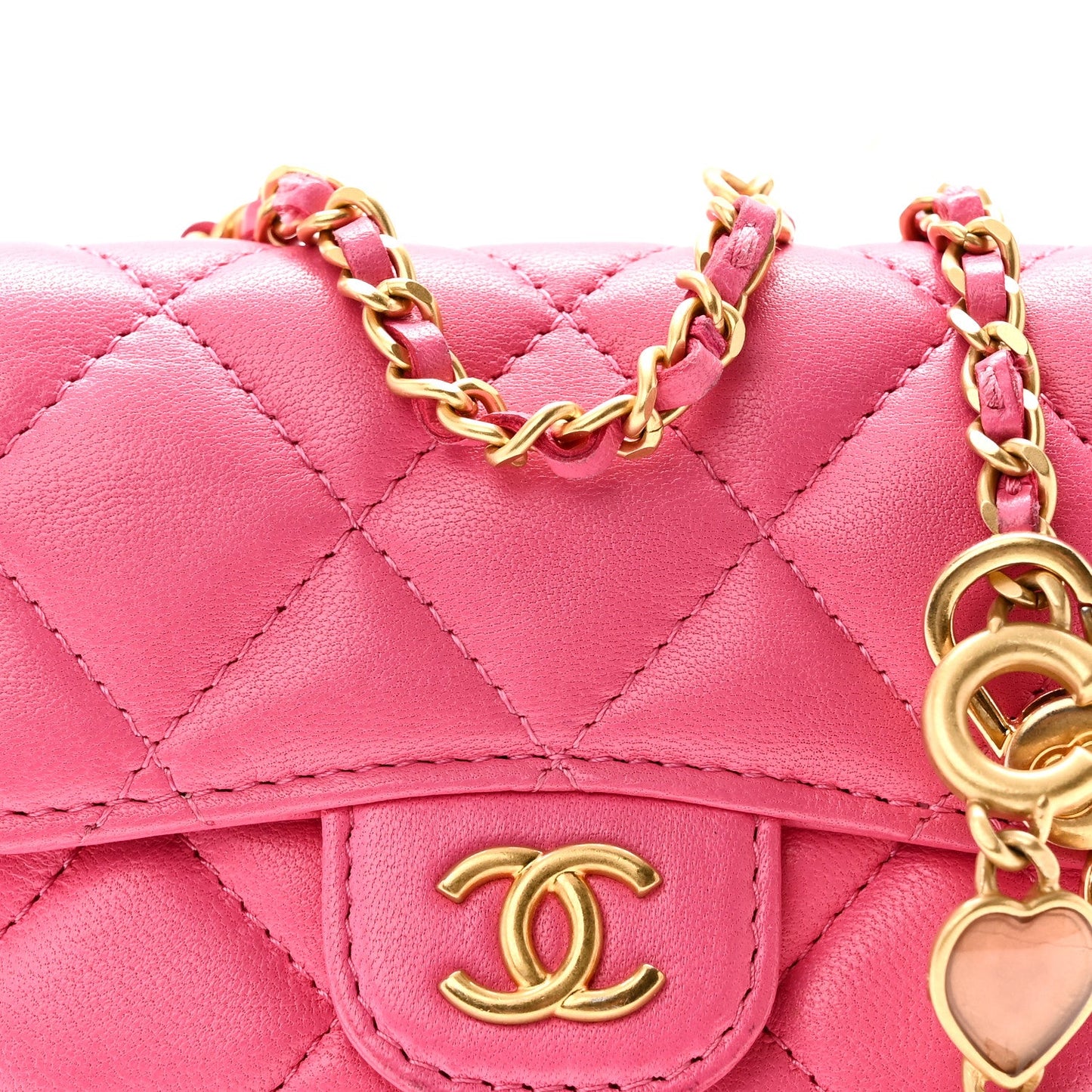Lambskin Enamel Quilted Mini Chain Belt Bag Pink
