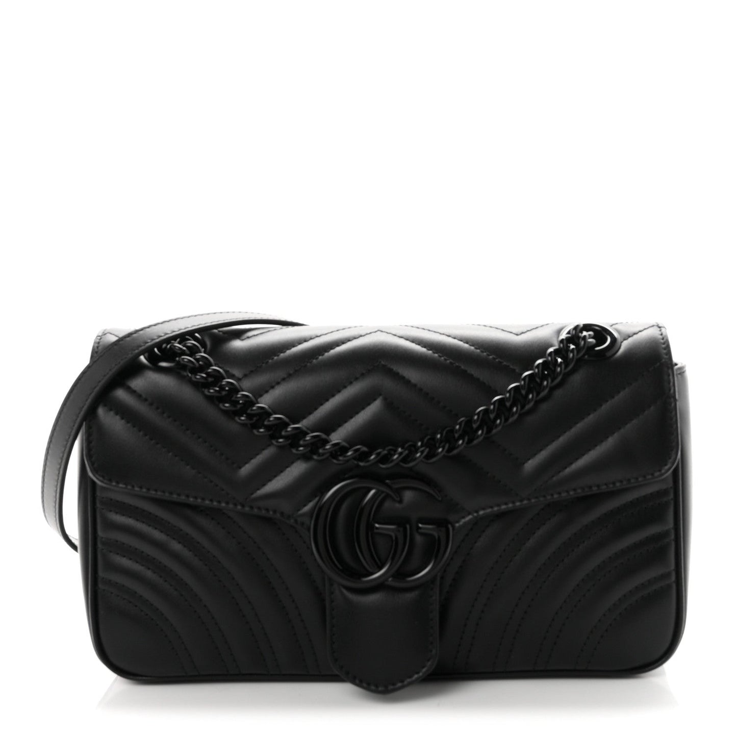 Calfskin Matelasse Monochrome Small GG Marmont Shoulder Bag Black