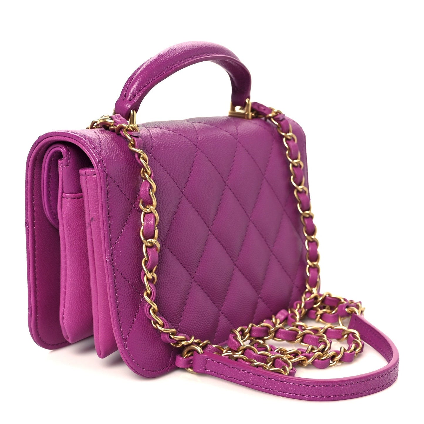 Caviar Quilted Mini Top Handle Flap Dark Pink