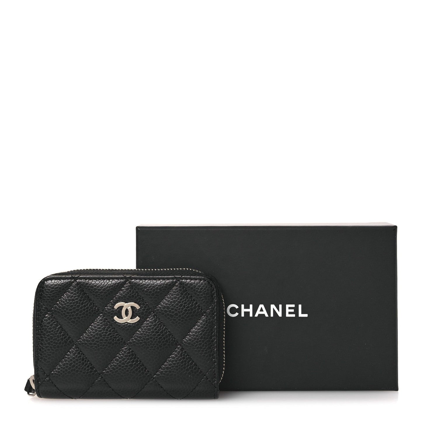 Caviar Quilted Zip Coin Purse Black