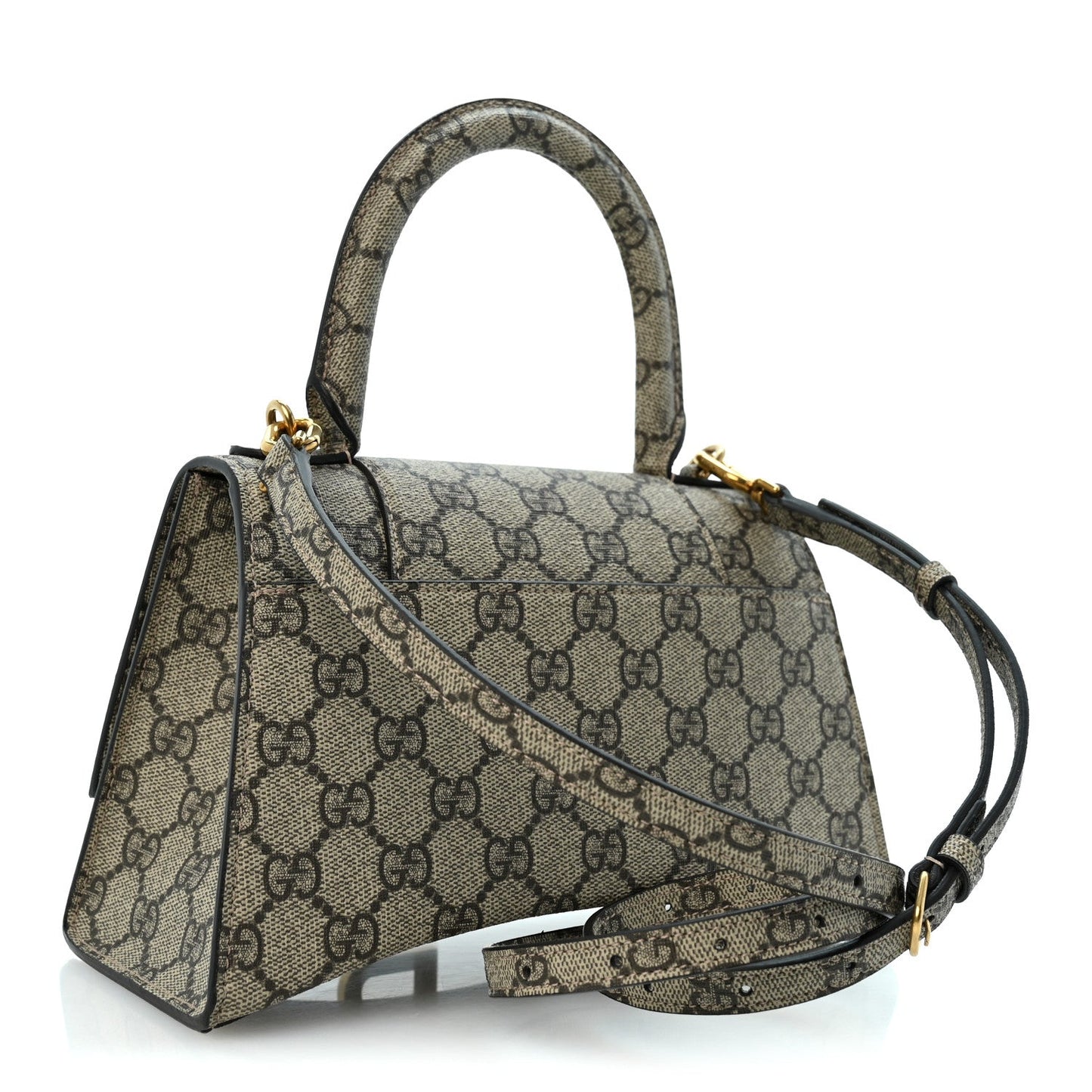 X GUCCI GG Supreme Monogram Small Hourglass Top Handle Bag Beige Ebony