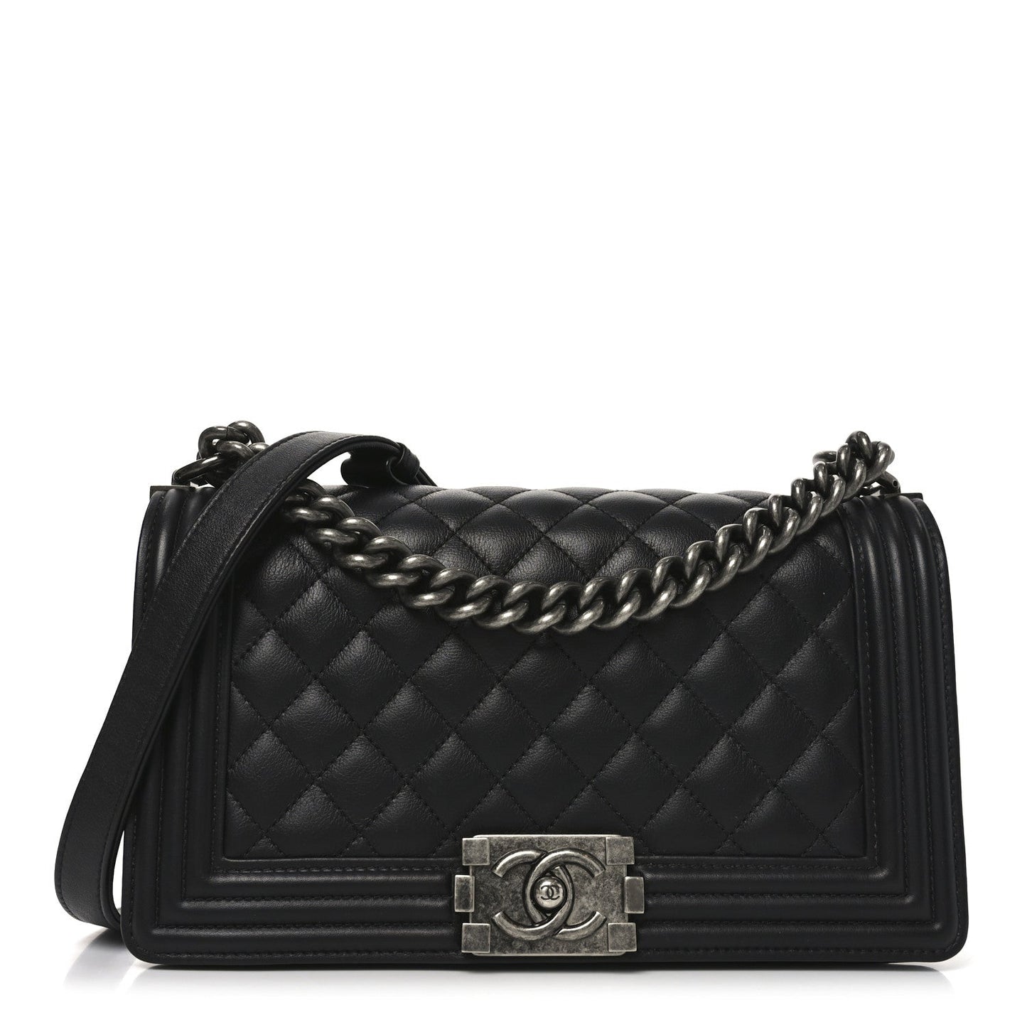 Calfskin Quilted Medium Boy Flap Black