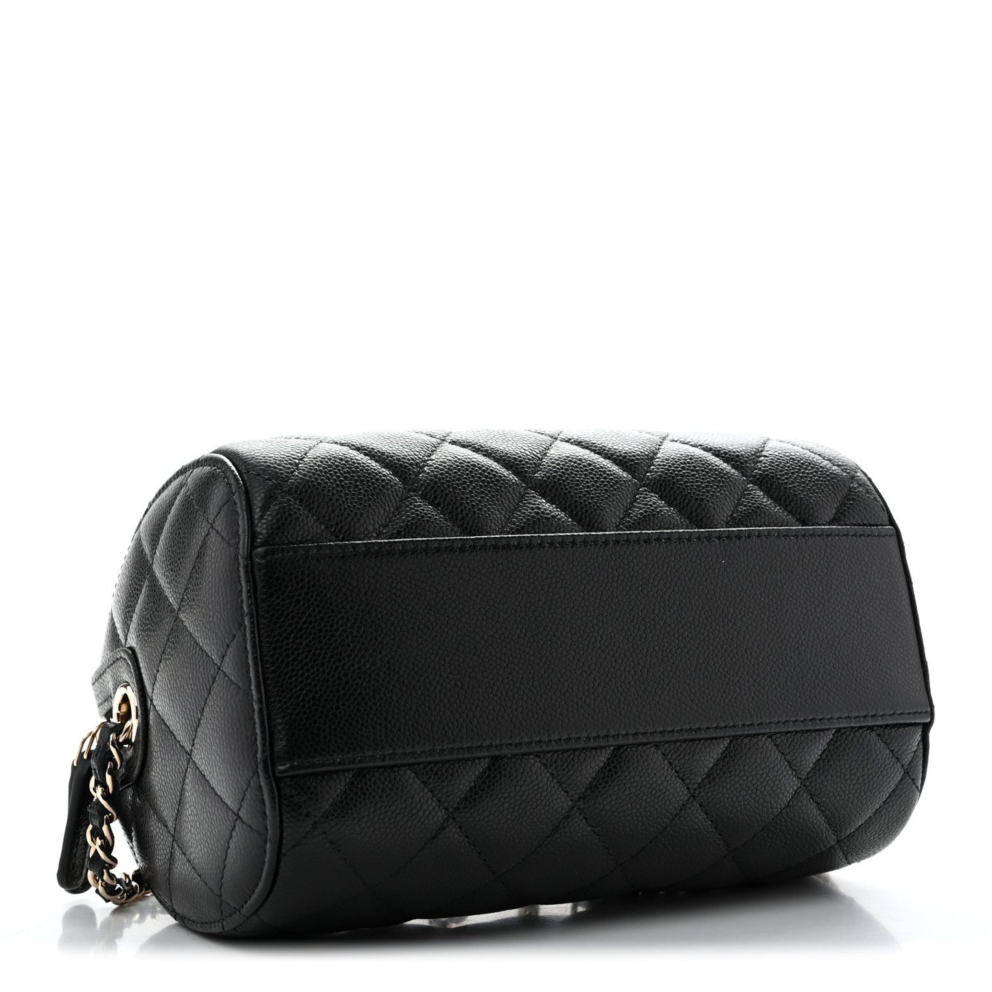 Caviar Quilted Barrel Clutch With Chain  Black
