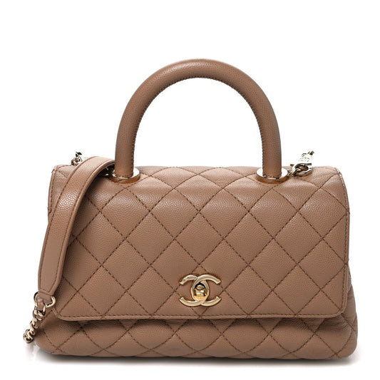 Caviar Quilted Mini Coco Handle Flap Beige