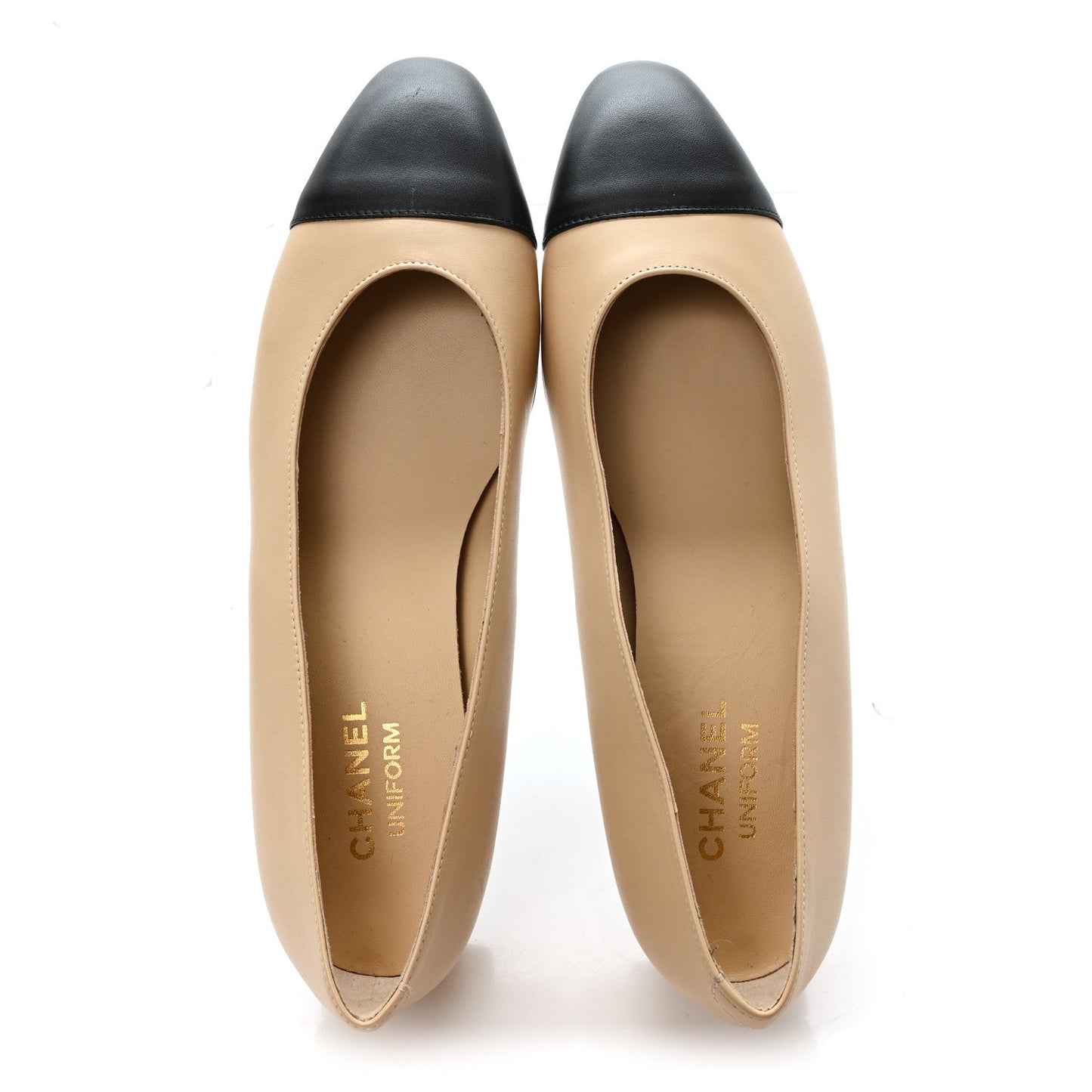 Lambskin Cap Toe CC Uniform Ballerina Flats 40.5 Beige Black