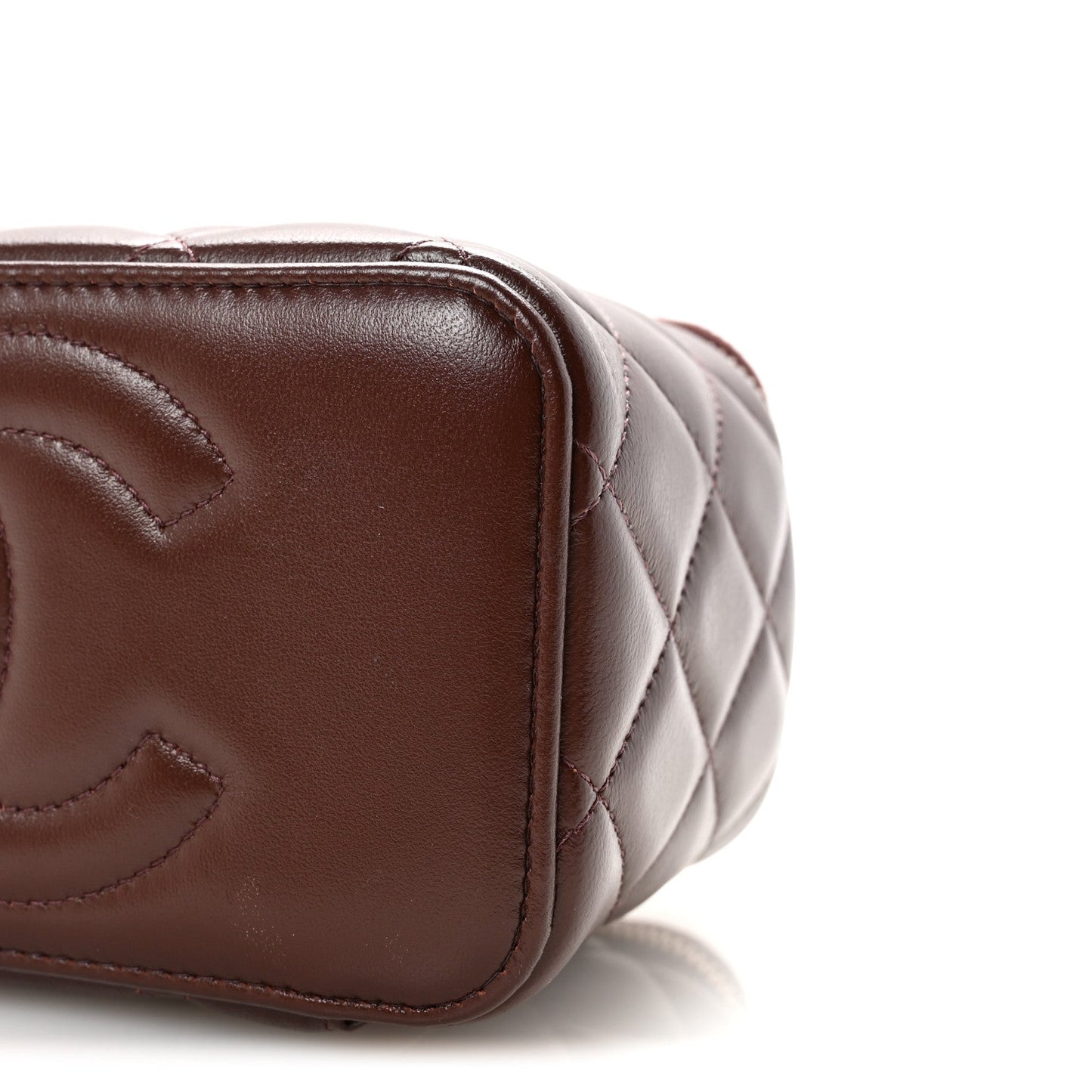 Lambskin Quilted Small Top Handle Vanity Case With Chain Dark Brown