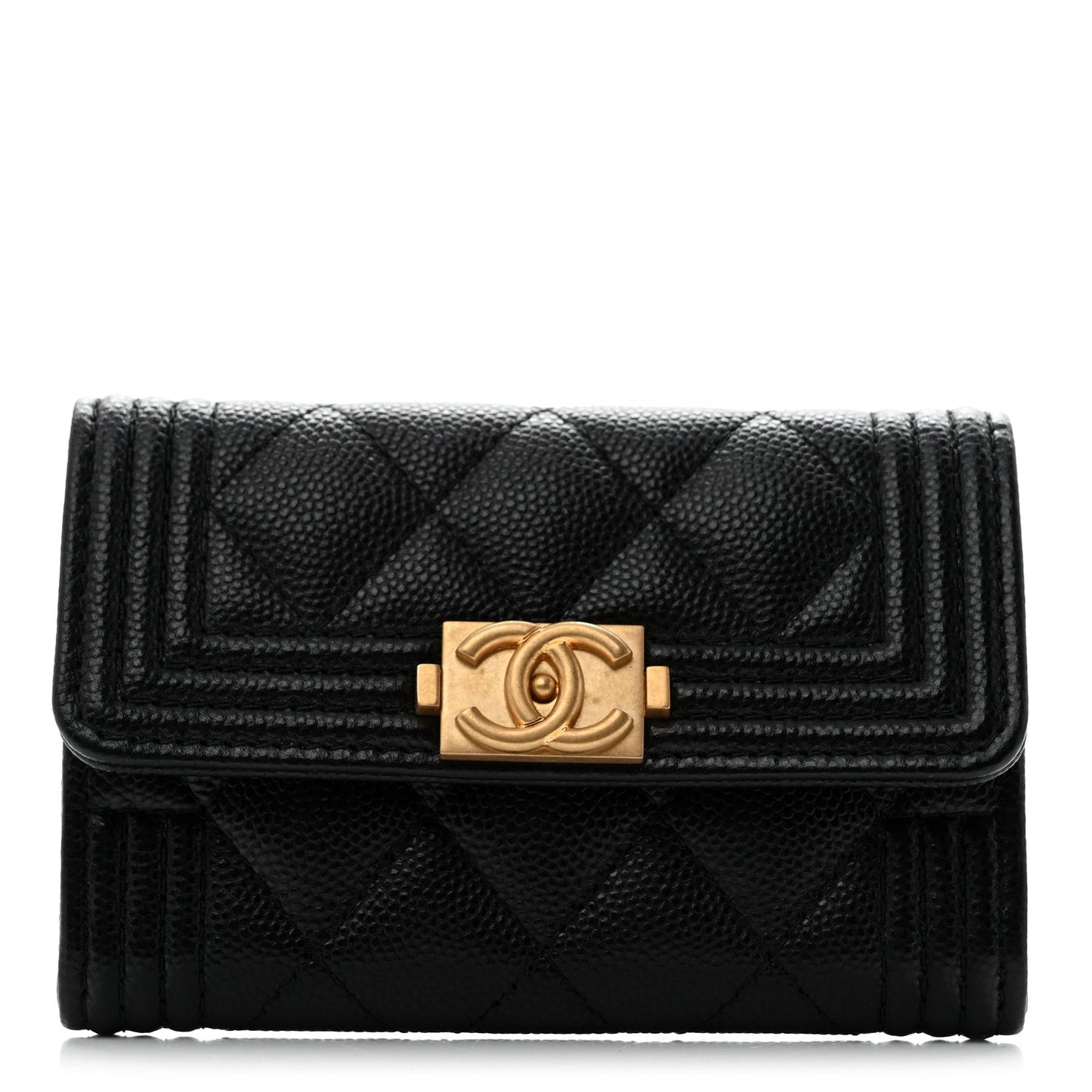 Caviar Quilted Boy Flap Card Holder Black