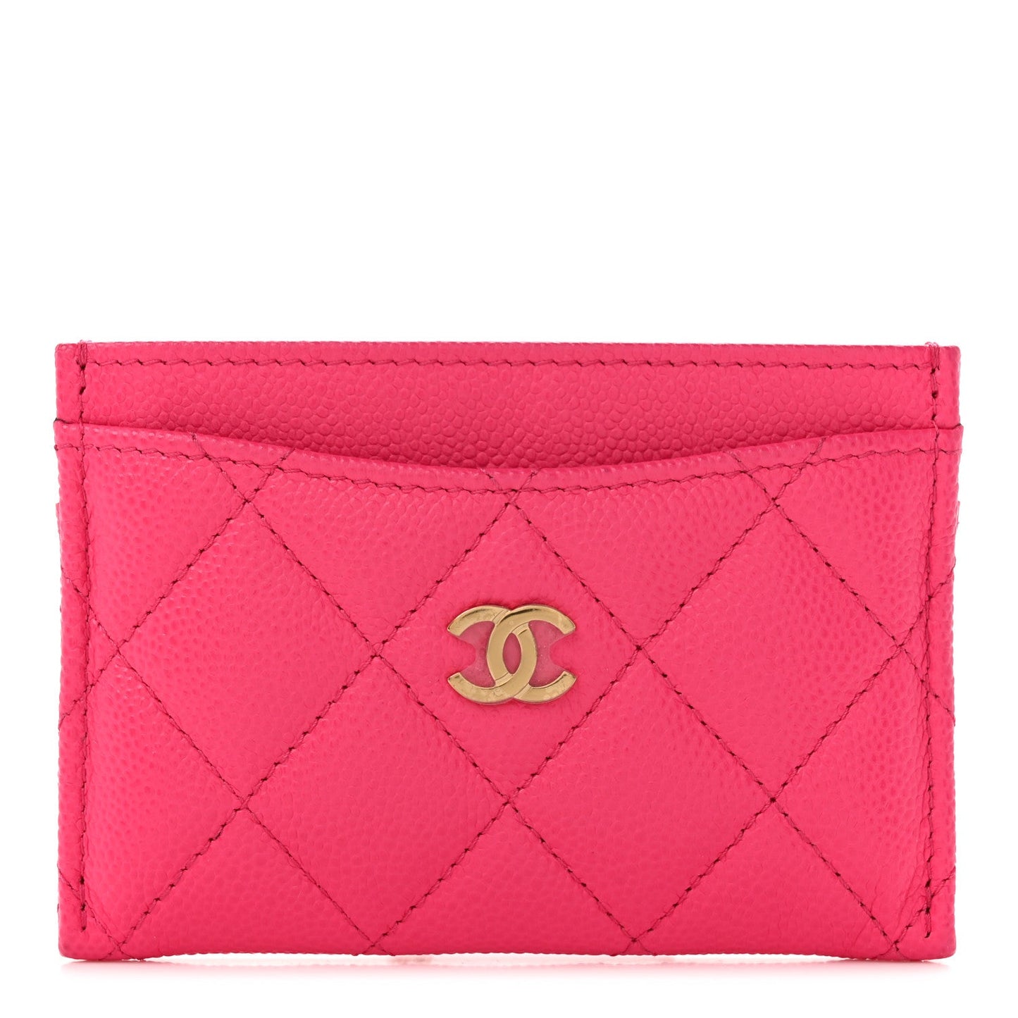 Caviar Quilted Card Holder Fuchsia