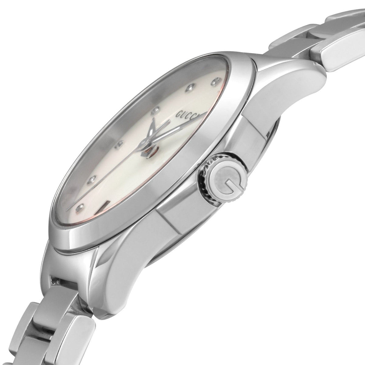 Gucci G Timeless Diamonds Mother of Pearl Dial Silver Steel Strap Watch For Women - YA126542