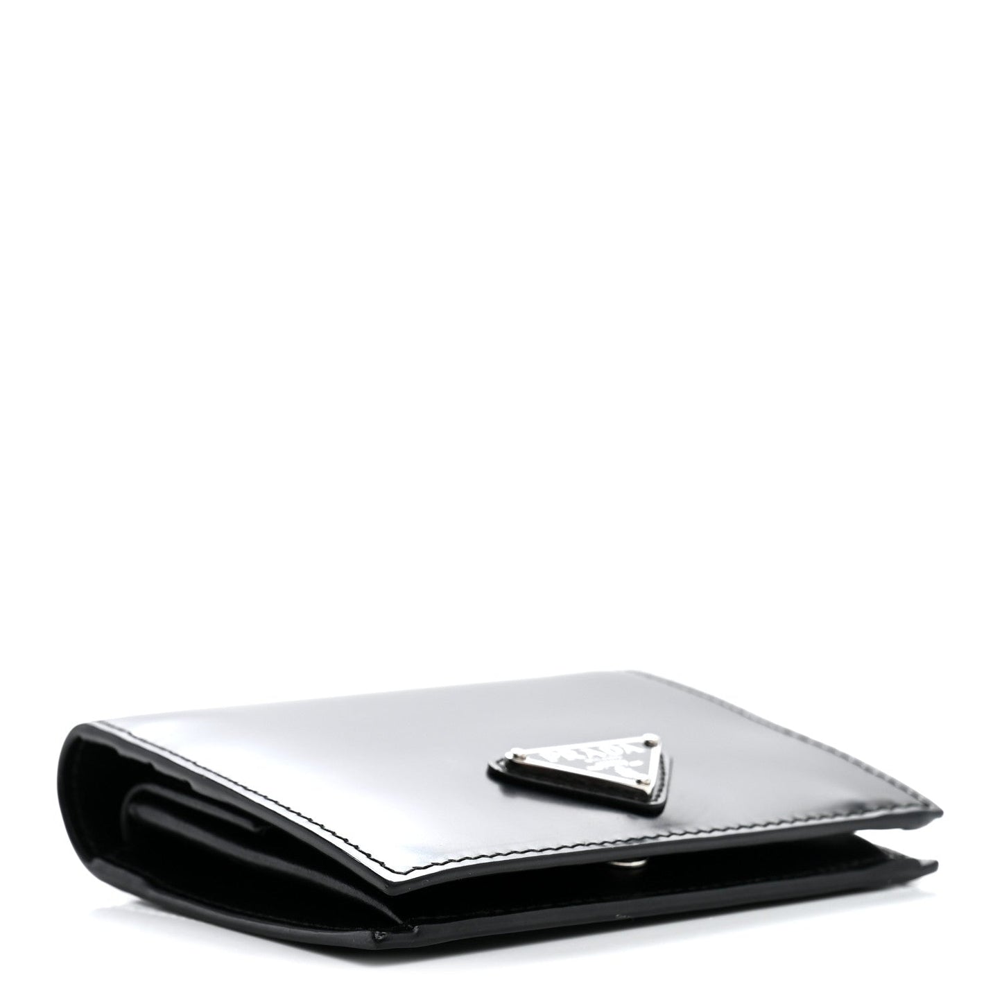 Brushed Calfskin Small Triangle Bi-Fold Wallet Black