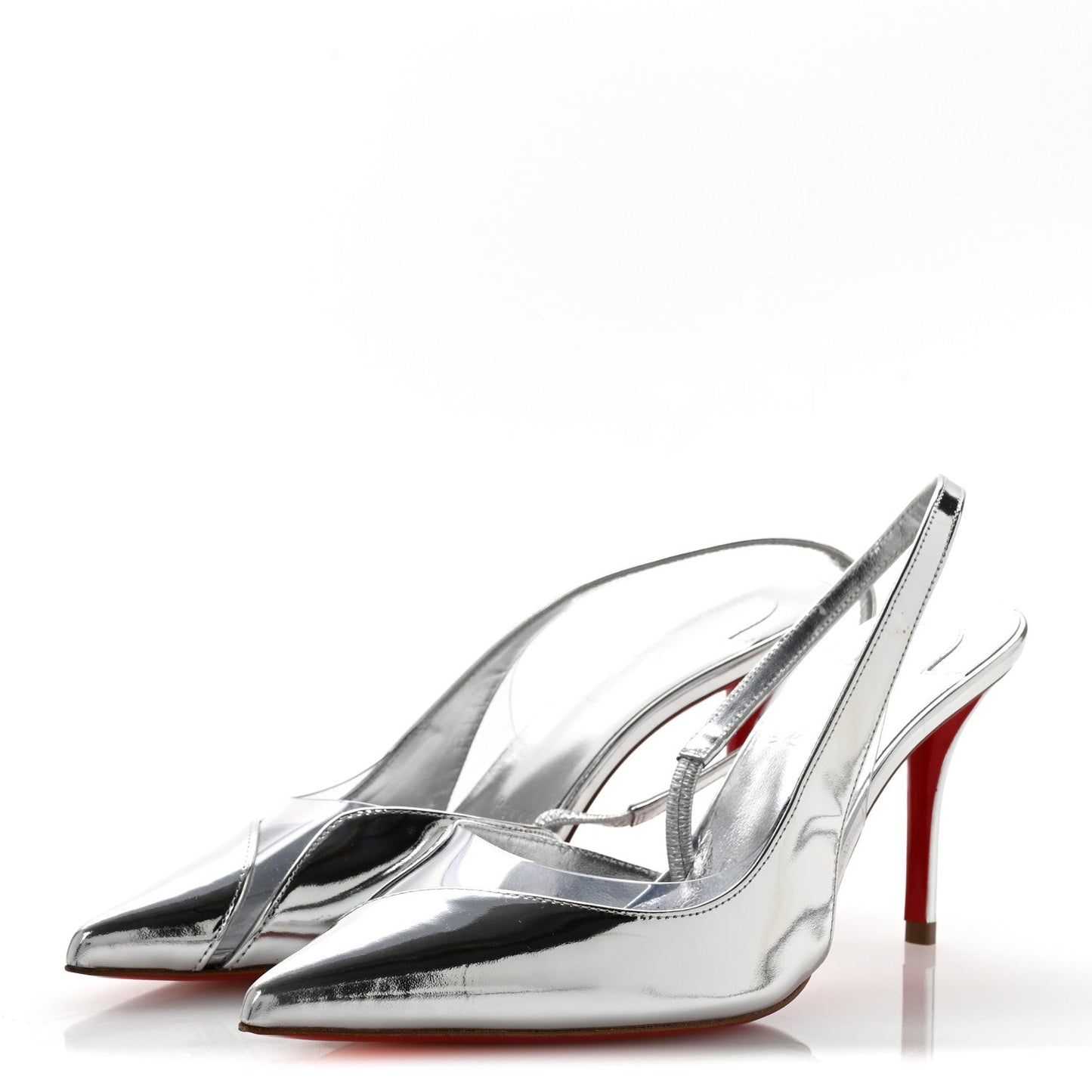 Patent PVC Posticha 80 Slingback Pumps 36 Silver