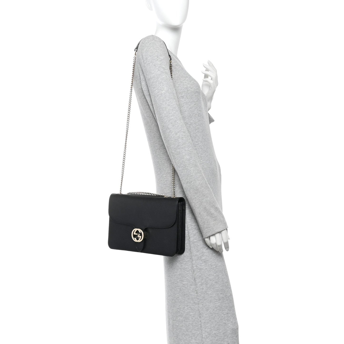 Dollar Calfskin Interlocking G Shoulder Bag Black