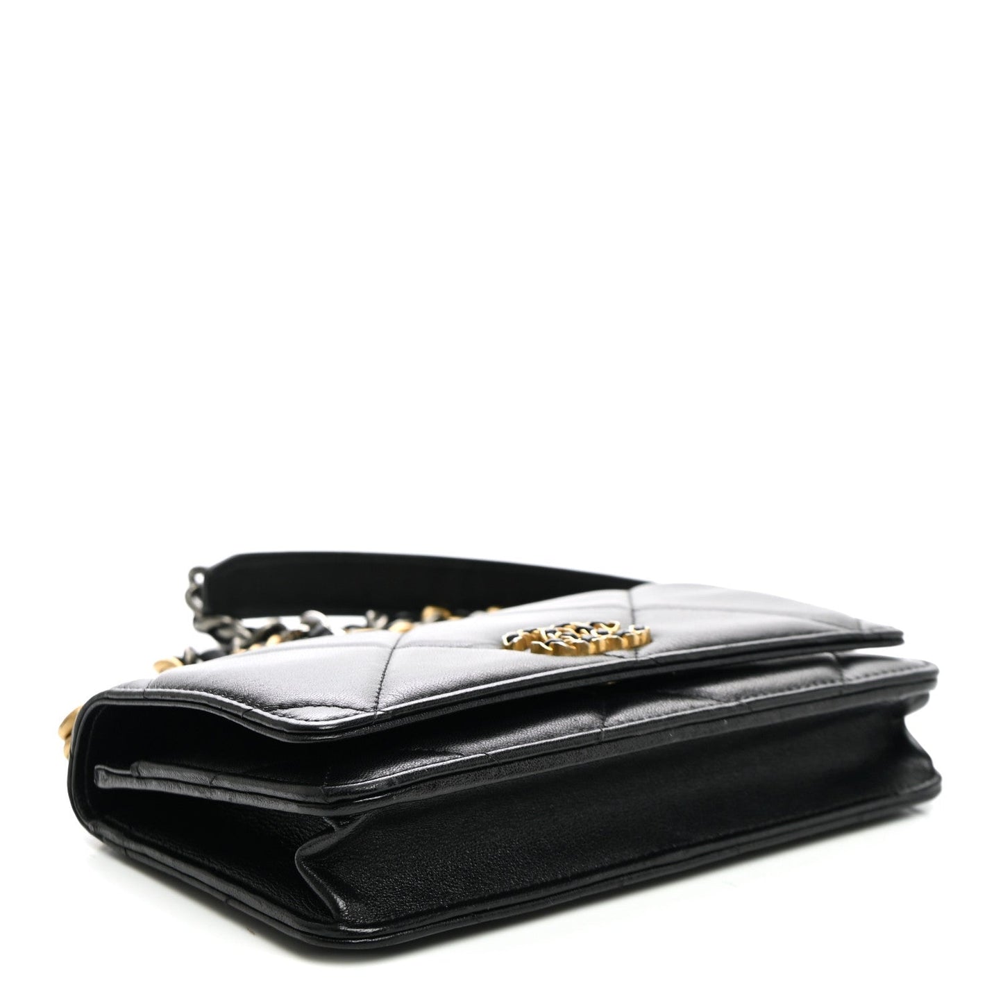 Lambskin Quilted Chanel 19 Wallet On Chain WOC Black