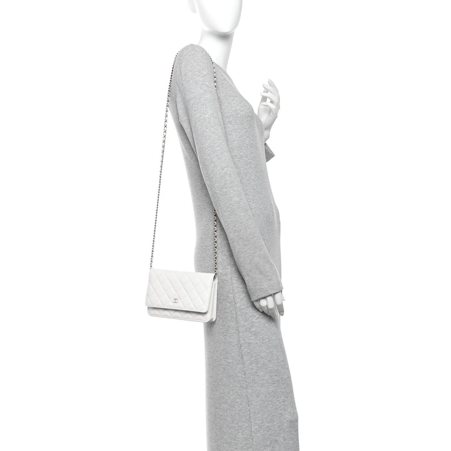 Caviar Quilted Wallet on Chain WOC White